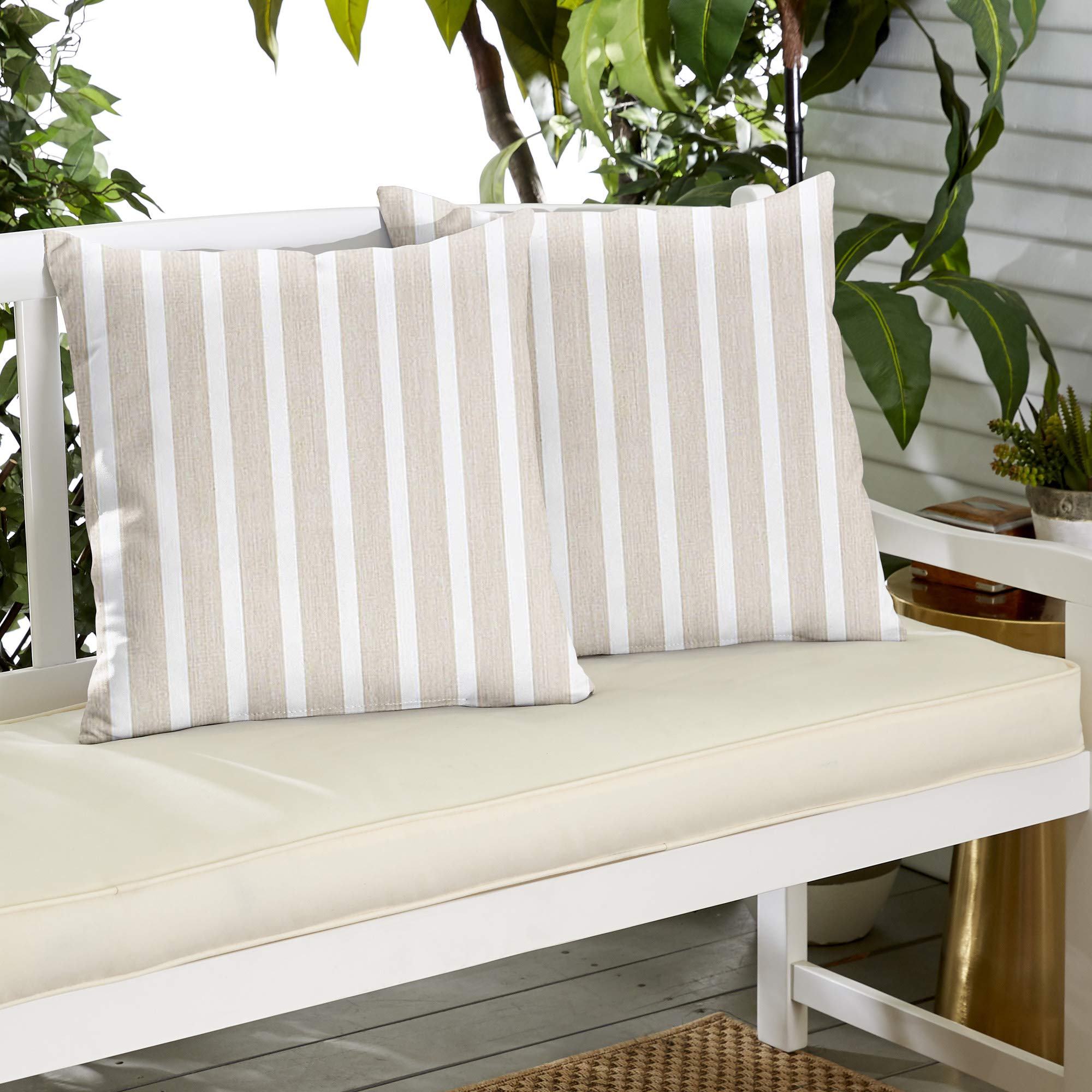 Premium Set of 2 Shore Linen Outdoor Pillow Covers - 18 Inch Square Decorative Throw Pillows for Patio, Garden, Poolside & Porch - Weather Resistant & UV Protected