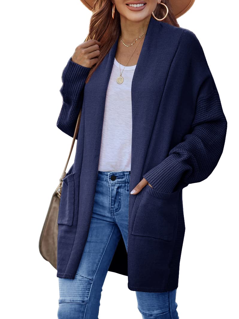 Saodimallsu Women's Oversized Open Front Cardigan Sweater - Batwing Long Sleeve Slouchy Chunky Knit Shawl Collar - Perfect for Casual Outfits, Layering & Cozy Fall/Winter Fashion
