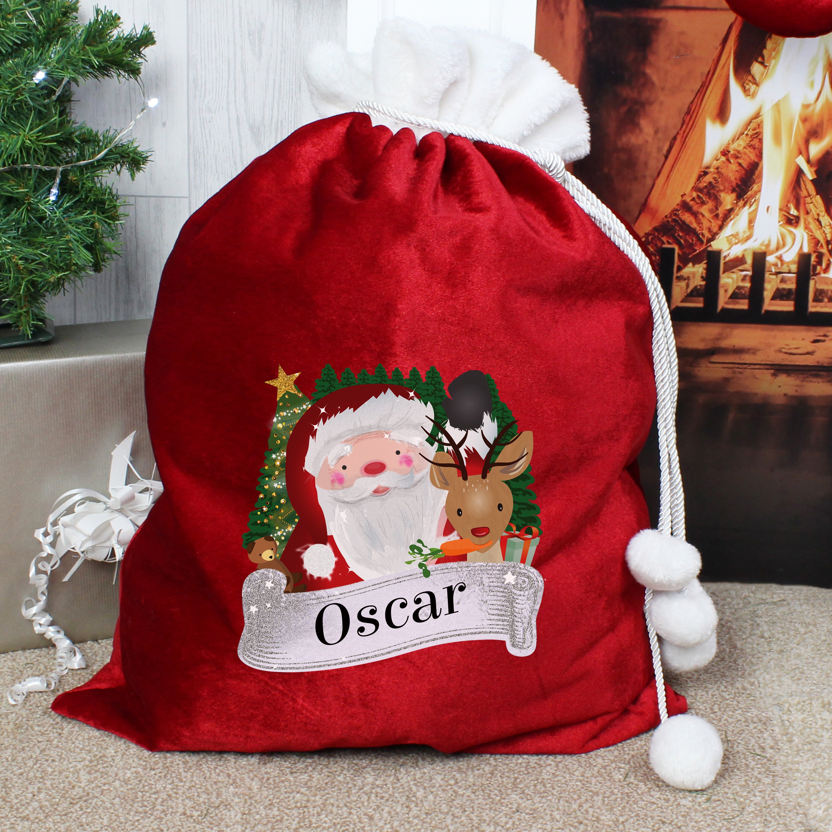 Personalized Luxury Plush Santa and Rudolf Sack - Christmas Gift Bag for Stocking Stuffers, Holiday Decor, and Festive Party Favors
