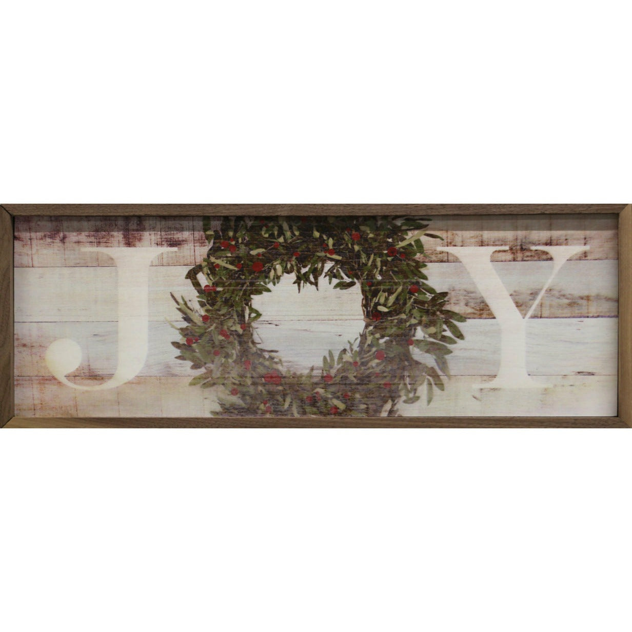 Joy Wreath Wood Framed Print - Rustic Home Decor for Christmas, Holiday Wall Art - Perfect for Living Room, Bedroom & Seasonal Gift Giving