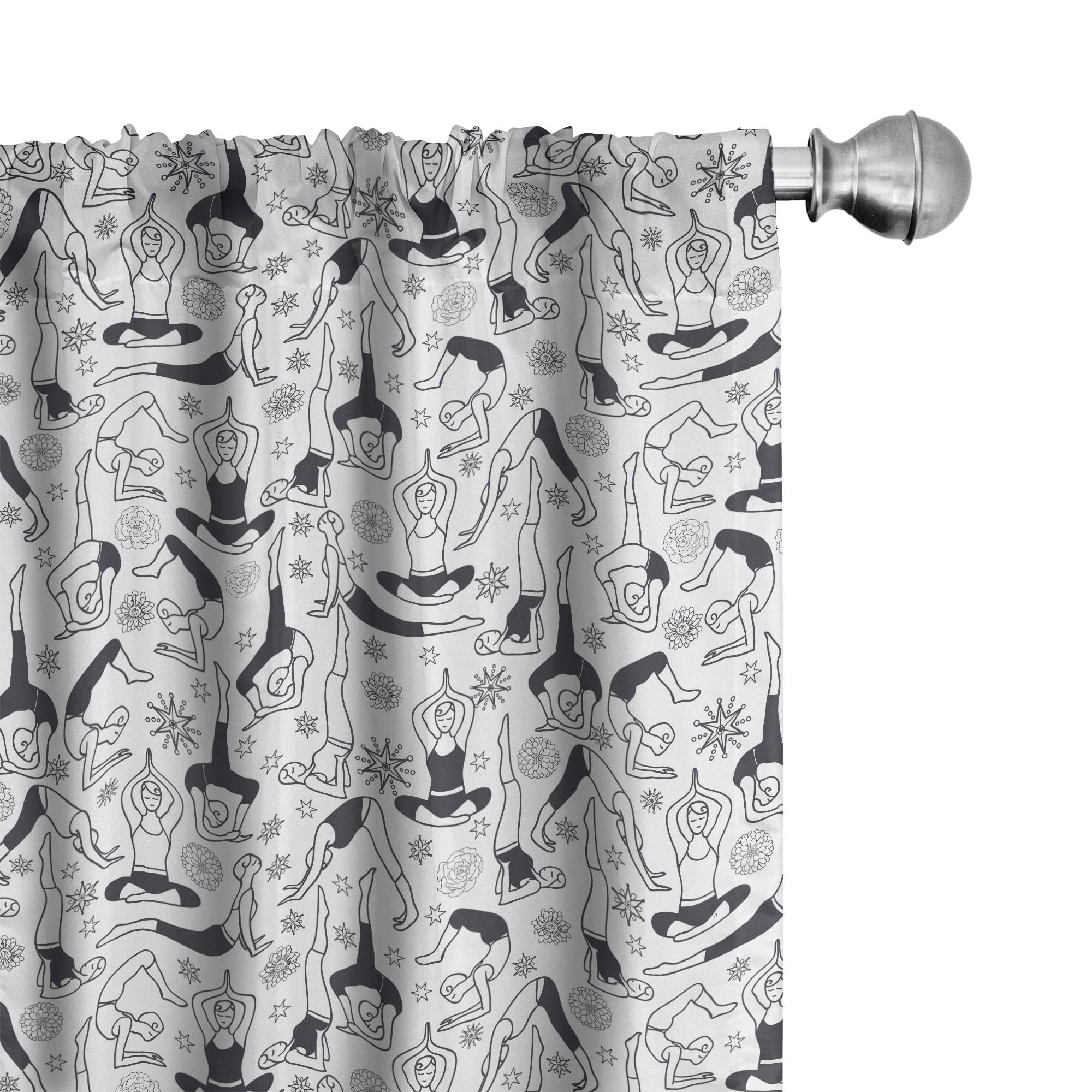 Ambesonne Yoga Themed Black & White Curtains - Monochrome Eastern Poses & Floral Motifs - 28