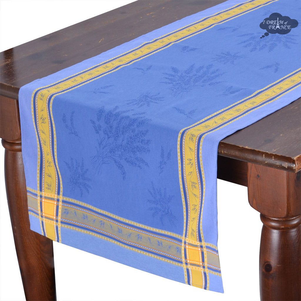 20x58 Senanque Blue Jacquard Cotton Table Runner by L'Ensoleillade - Elegant Dining Table Decor for Weddings, Holidays & Formal Events