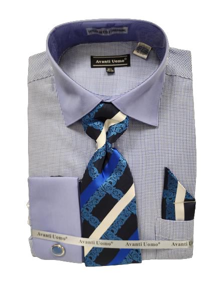 AVANTI UOMO Men's Dress Shirt JQD Pattern with Tone-on-Tone Collar & Cuff DN130M Blue - Perfect for Business Meetings & Formal Occasions