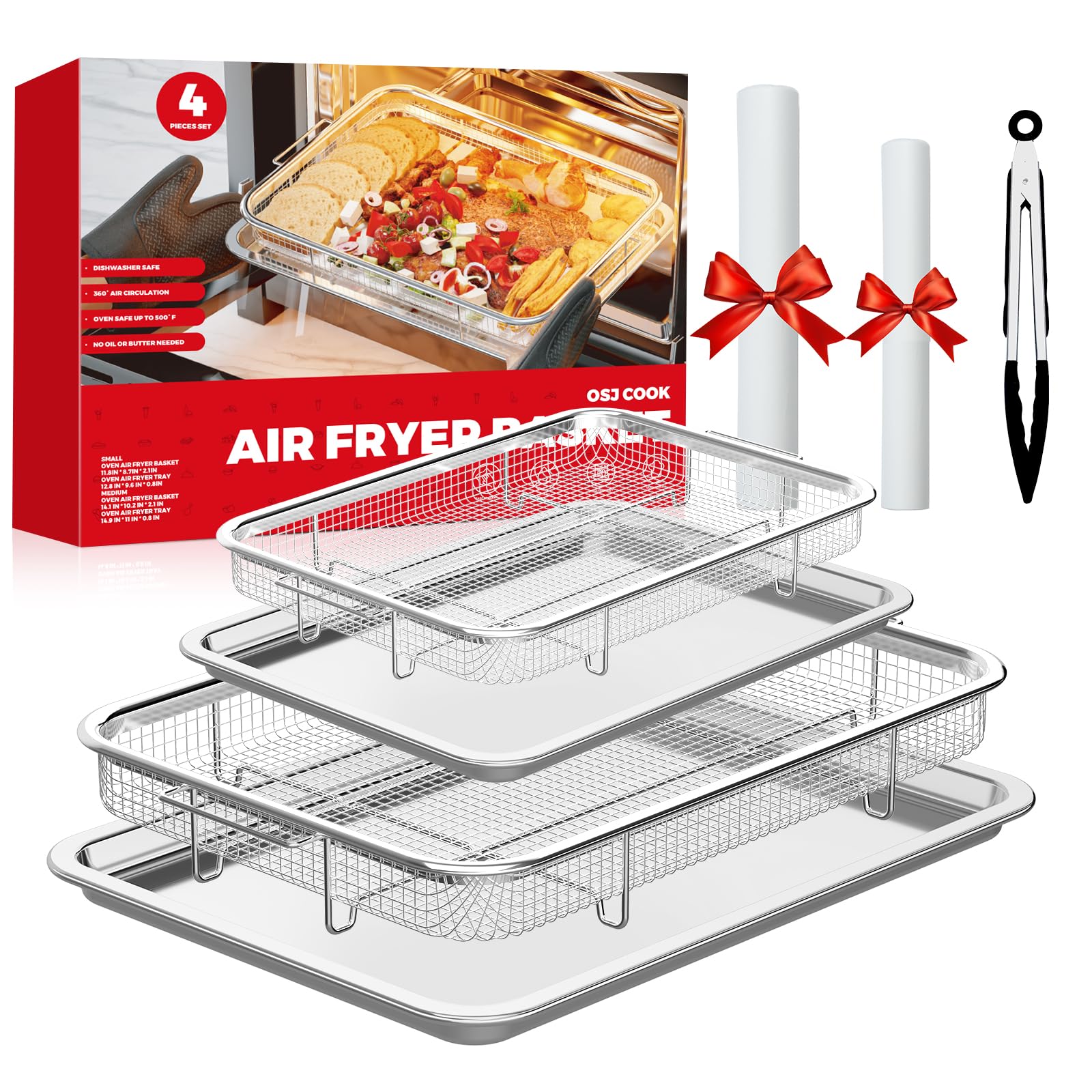 Stainless Steel Air Fryer Basket & Baking Tray Set for Oven - 2.8