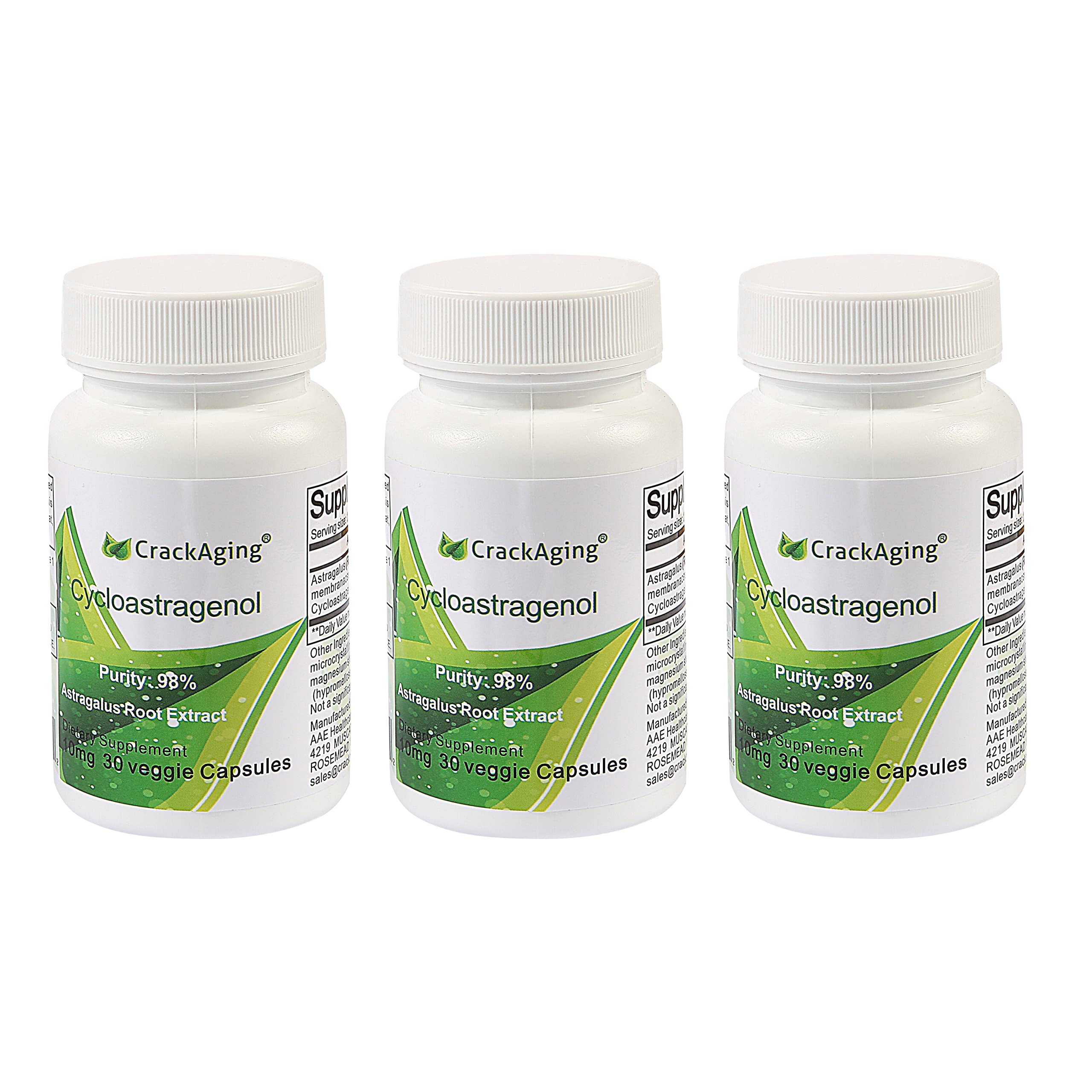 Premium Cycloastragenol 98% Supplement - 10mg per Capsule, 90 Capsules (3 Bottles) - Immune Support, Anti-Aging & Telomere Health Booster - Ideal for Daily Wellness & Longevity Support