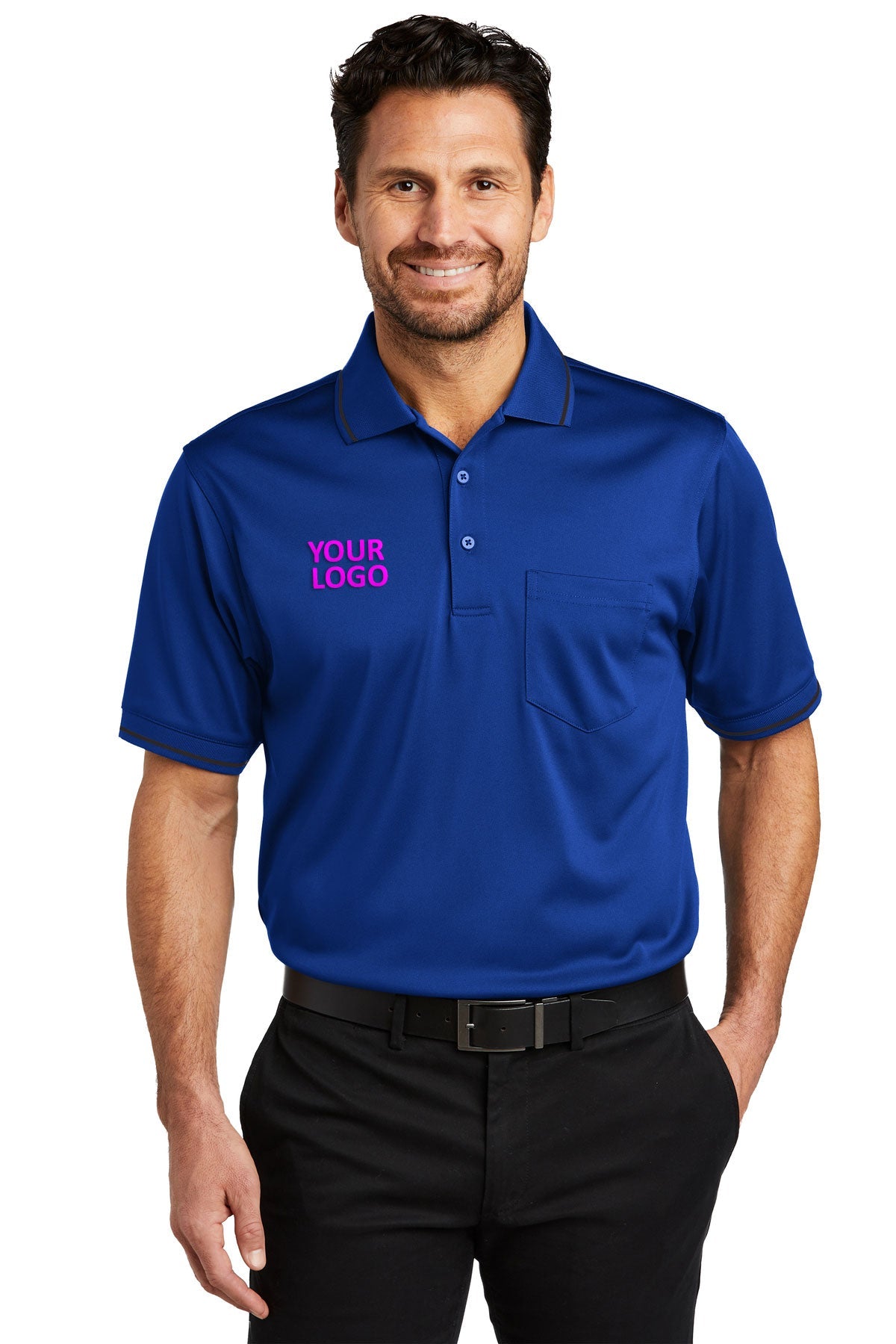 CornerStone Snag Proof Tipped Pocket Polo Shirt for Men - Royal Blue & Black Stripe - Comfortable Business Casual Wear for Office & Outdoor Activities