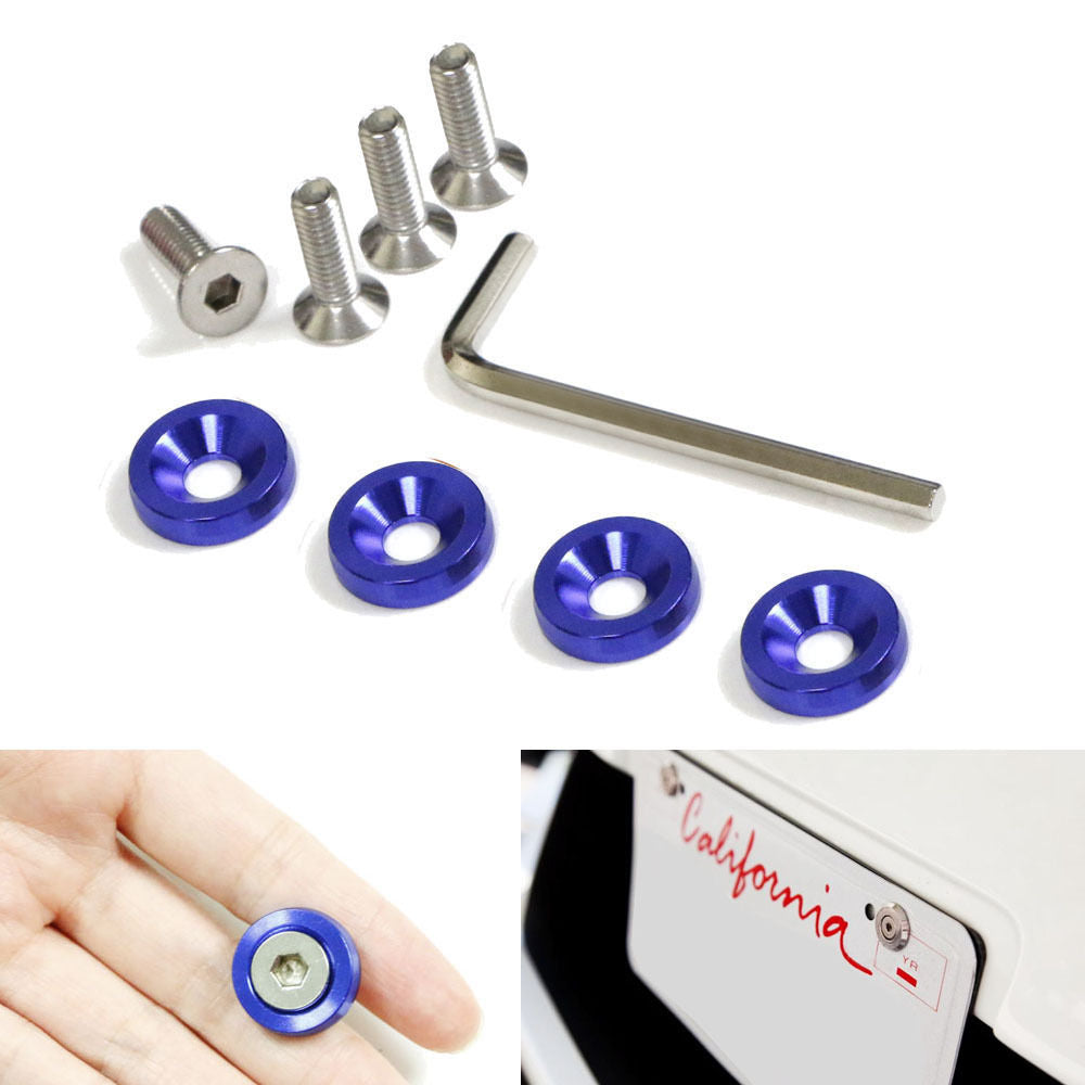 JDM Racing Style Blue Aluminum Washers Bolts Kit - 10pc Set for Car Fender, Bumper, Hood & Body Panels - High Performance Automotive Fasteners for Custom Builds & Upgrades