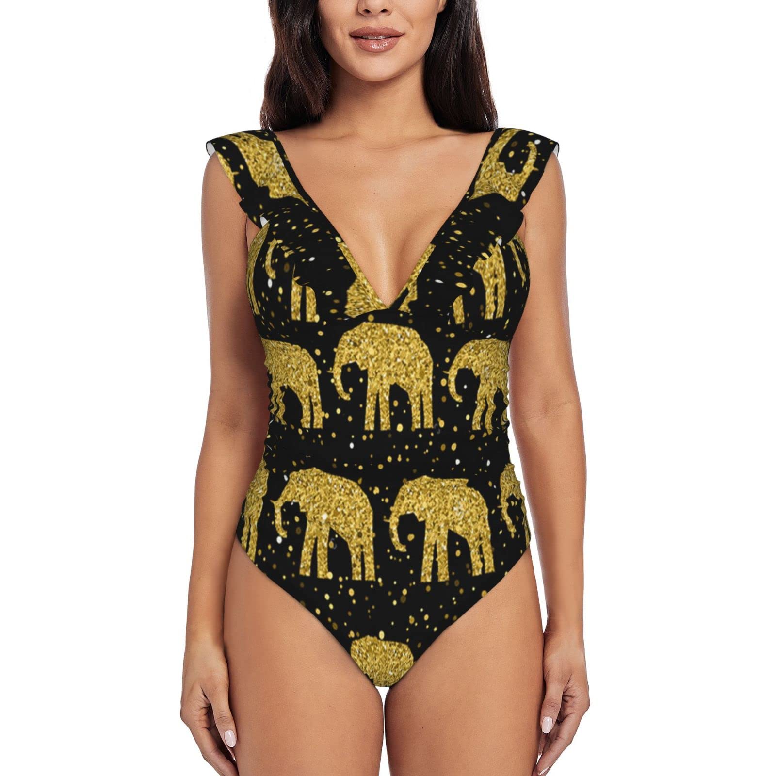 Women's V Neck One Piece Swimsuit with Ruffled Hot Balloon Design - Sexy Bathing Suit for Beach, Pool Party & Summer Vacation