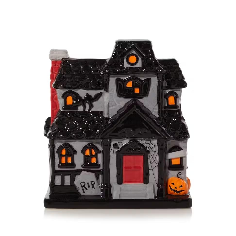 Yankee Candle Halloween Porcelain Spooky House Large Jar Candle Holder - Gothic Home Decor for Halloween Party, Haunted House Theme & Fall Seasonal Display