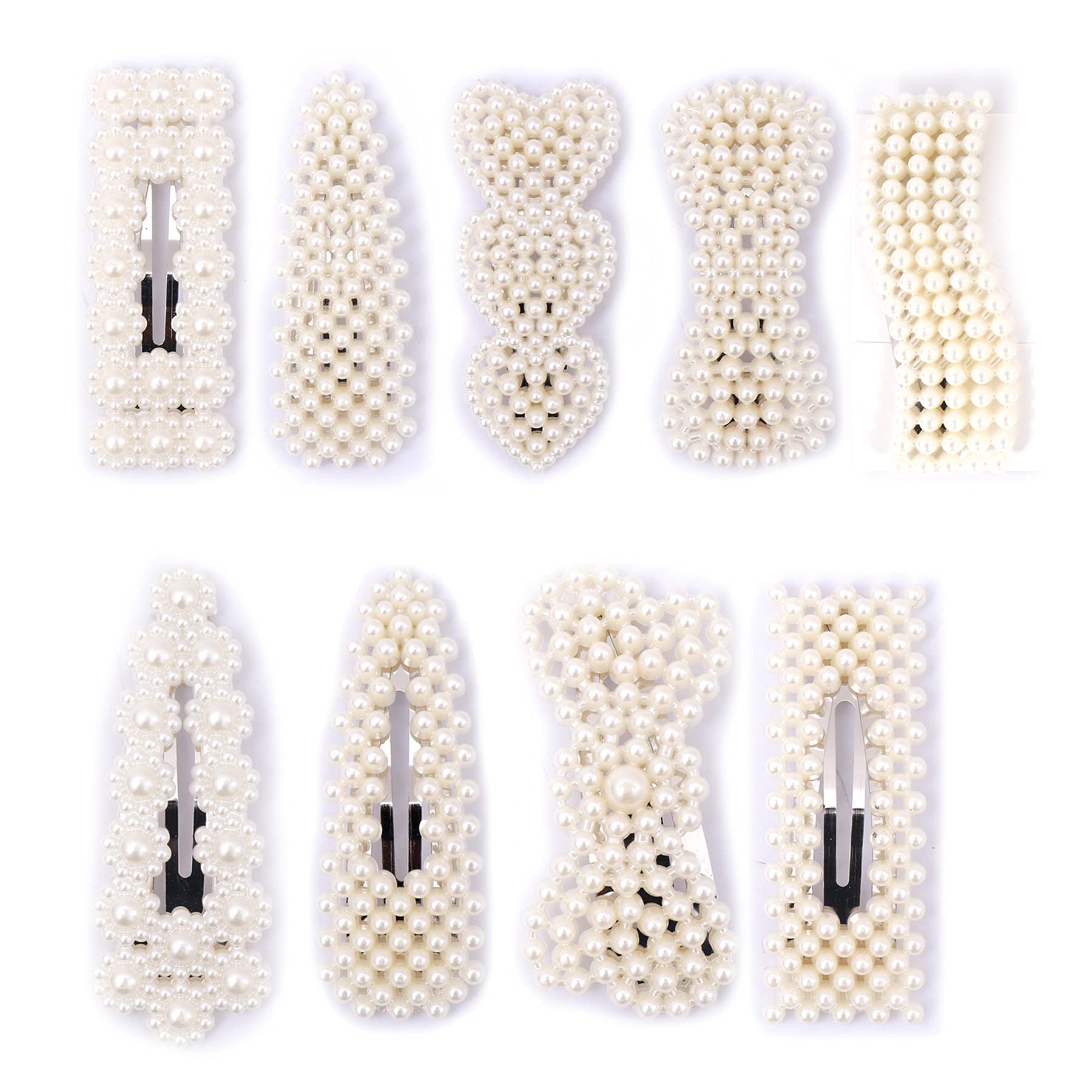 Elegant Korean Style Pearl Alligator Hair Clips for Women - 9pcs Set, Sweet Artificial Pearl Snap Barrette Hairpins, Hair Accessories for Girls & Women - Perfect for Weddings, Parties & Everyday Styling