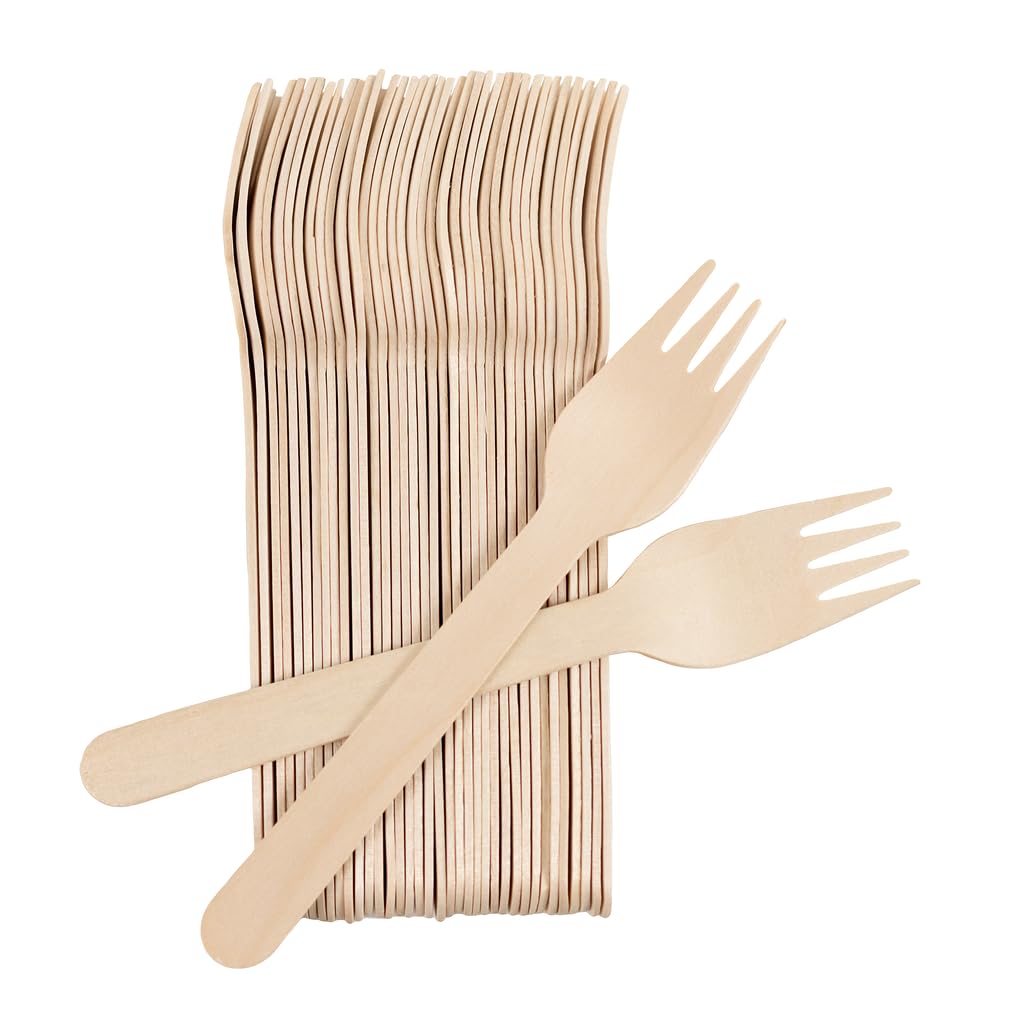 Eco-Friendly 6 Inch Disposable Wooden Forks - 100 Pcs Bulk Pack | Sturdy Biodegradable Cutlery for Picnics, Parties & Outdoor Dining | Sustainable Alternative to Plastic Utensils