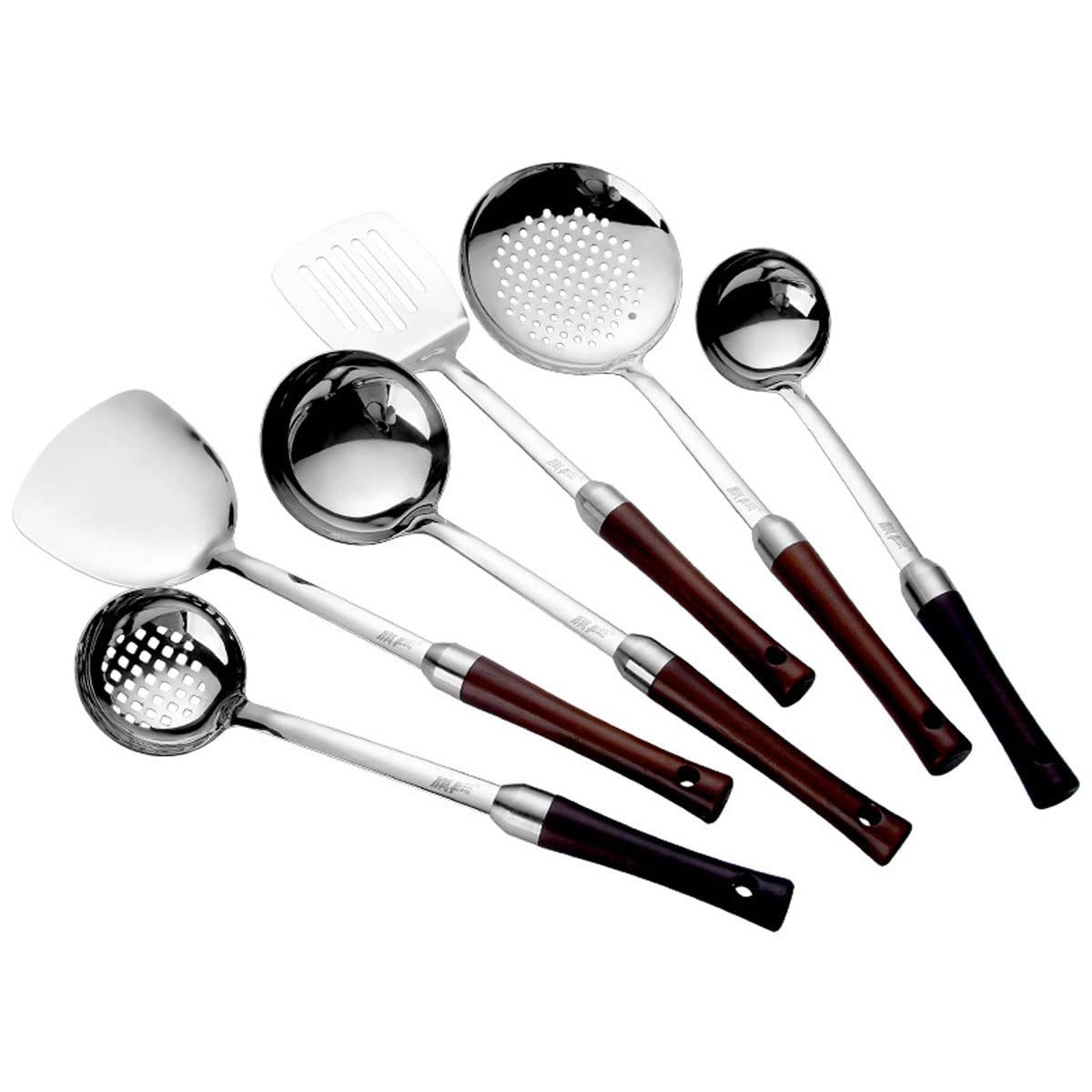Premium 6-Piece Stainless Steel Kitchen Utensil Set - Silicone Handle Cooking Tools with Spatula, Spoon, Colander & More for Sauteing, Baking & Serving - Durable & Heat Resistant for Professional & Home Chefs