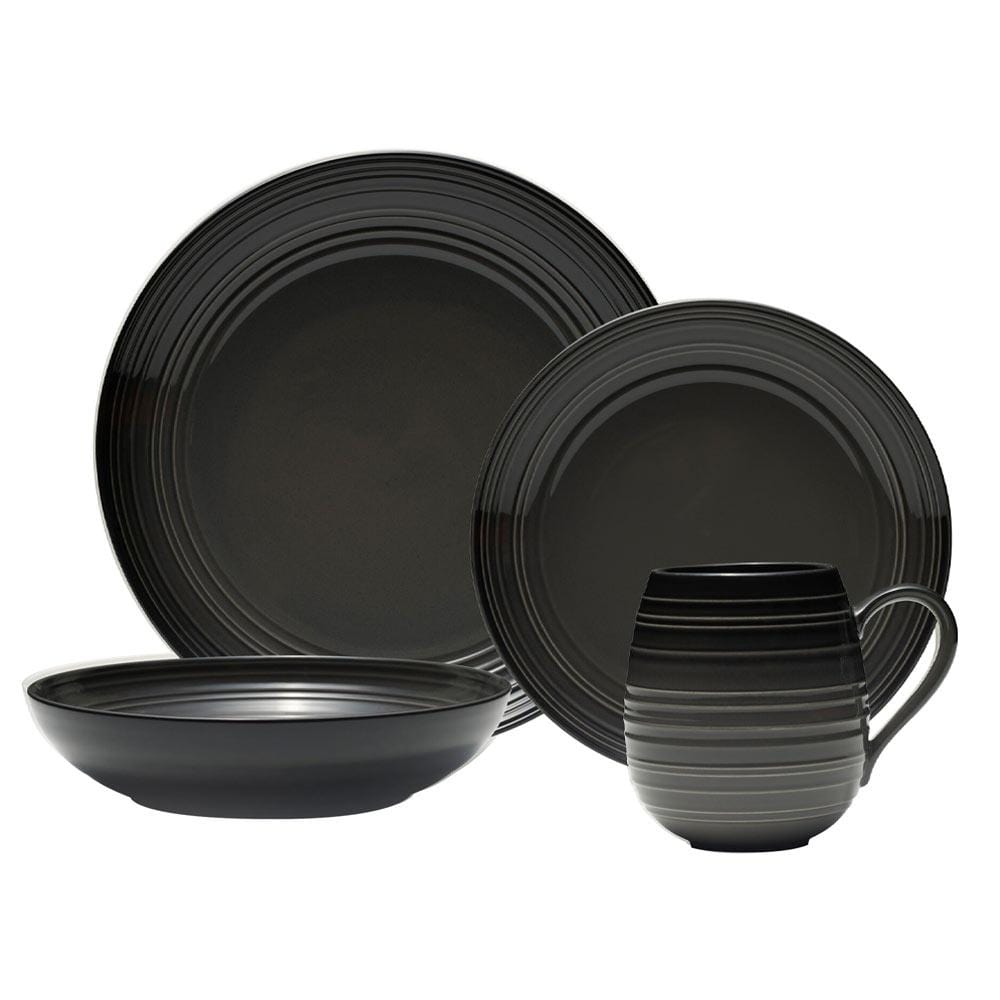Swirl Black Coupe Dinner Plates Set of 4 with Graphite Ombre Accent - Elegant Tableware for Fine Dining, Dinner Parties & Special Occasions