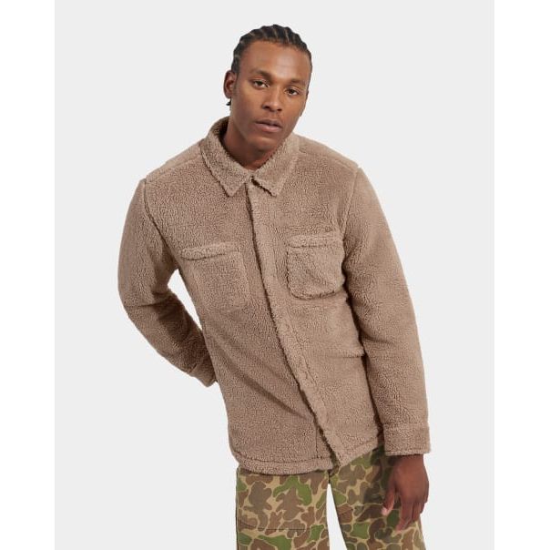 UGG Men's Tasman UGGfluff Snap Shirt in Putty - Cozy Fleece-Lined Button-Up for Casual Wear & Outdoor Adventures