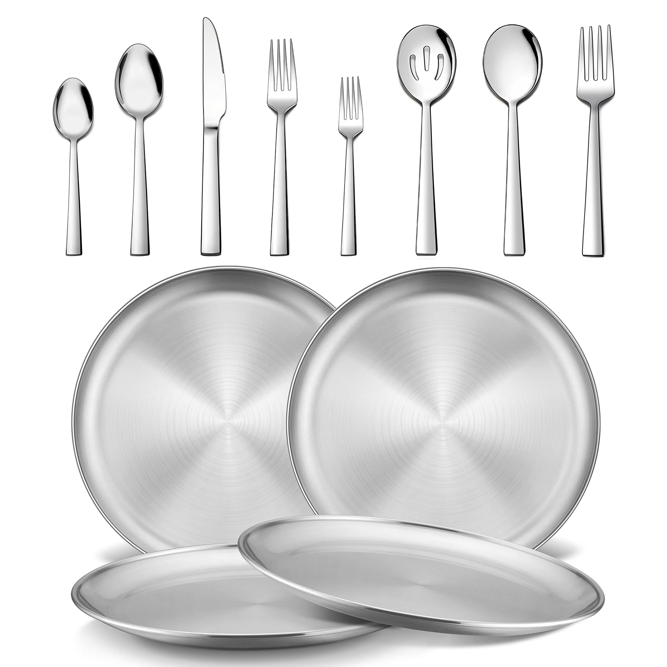 Premium 27-Piece Stainless Steel Flatware Set with Serving Utensils - 18/8 Silverware for 4 People & 4-Piece 8