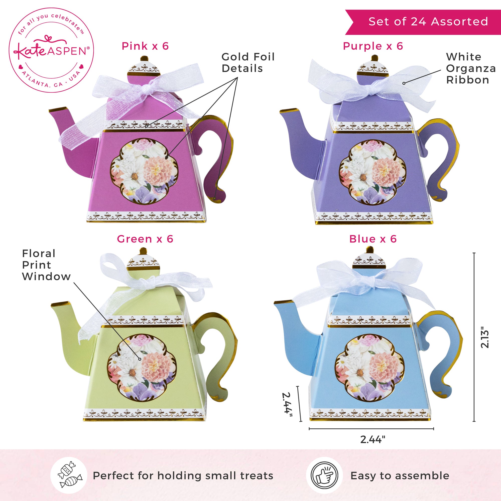 24-Piece Assorted Tea Party Favor Box Set | Elegant Tea Time Gift Boxes for Bridal Showers, Baby Showers & Birthday Parties