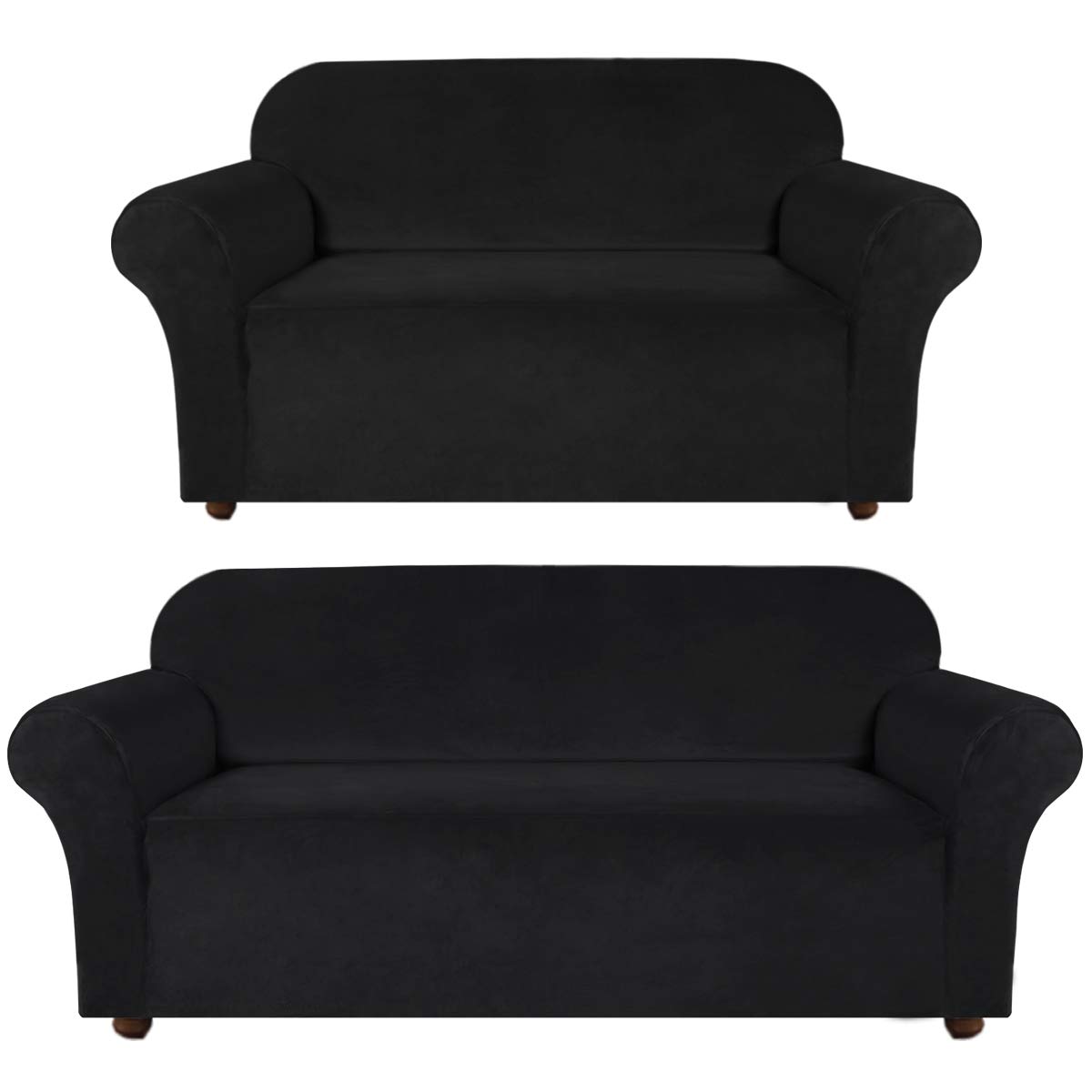 Turquoise Velvet Sofa Slipcover Set with Loveseat Cover - Stretchable Spandex Couch Covers for Living Room, Lounge & Sectional Sofas - Black (Perfect for Home Decor, Furniture Protection & Pet-Friendly Use)