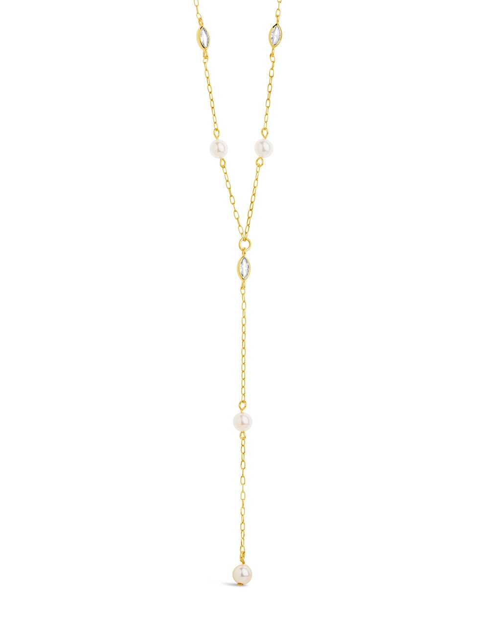Elegant Tyra CZ & Pearl Lariat Necklace for Women - 18K Gold Plated Layered Chain Jewelry - Perfect for Weddings, Parties & Date Nights