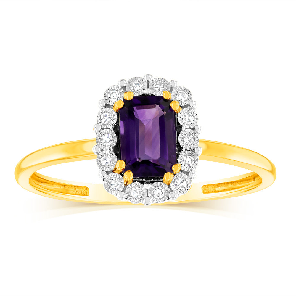 0.54 Carat Amethyst and Diamond Ring in 9ct Yellow Gold | Elegant Purple Gemstone Jewelry for Women | Perfect for Engagement, Anniversary & Special Occasions