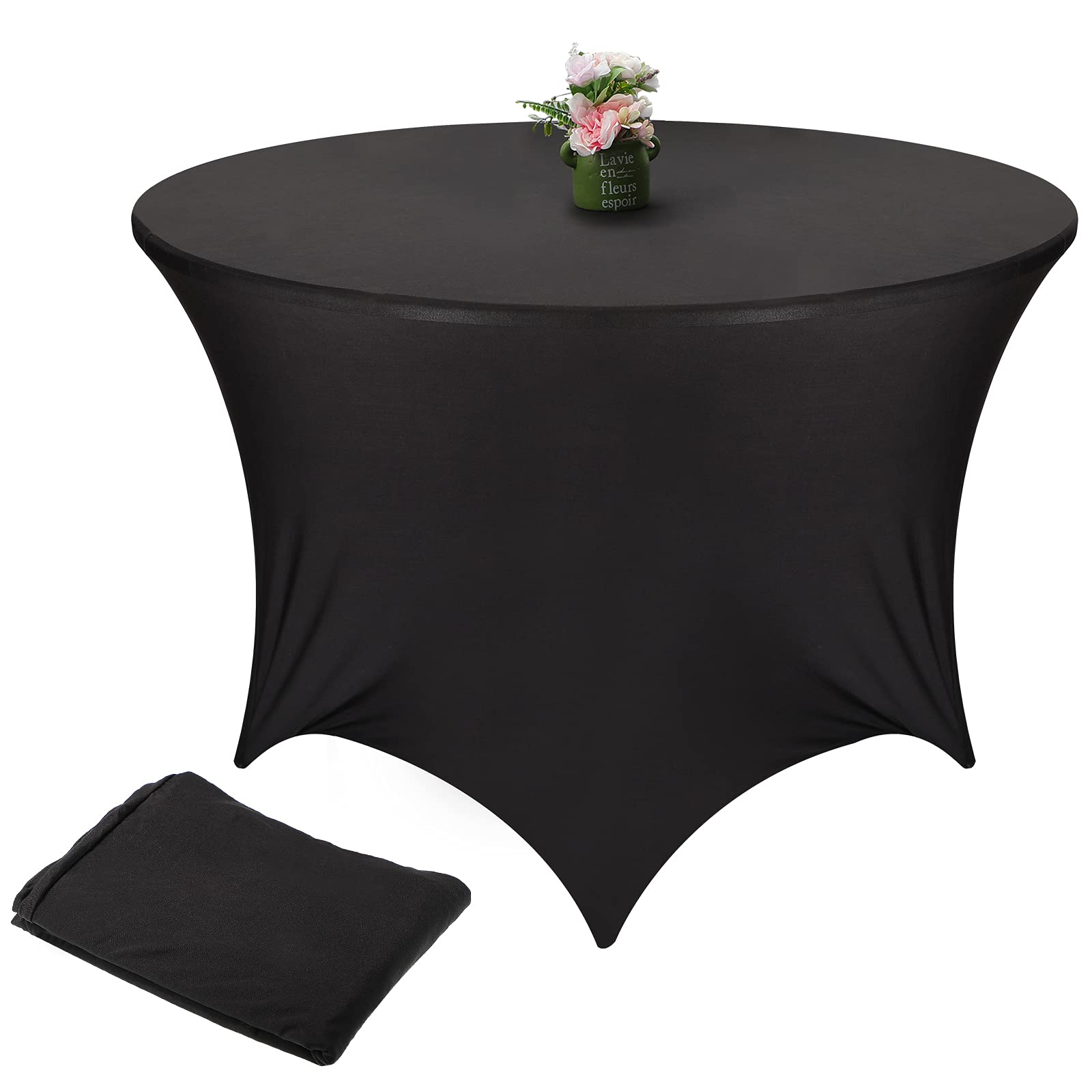 60 Inch Round Spandex Tablecloth - Black Stretch Table Cover for Wedding, Party & Birthday Decorations | Perfect for Banquet, Restaurant & Home Decor