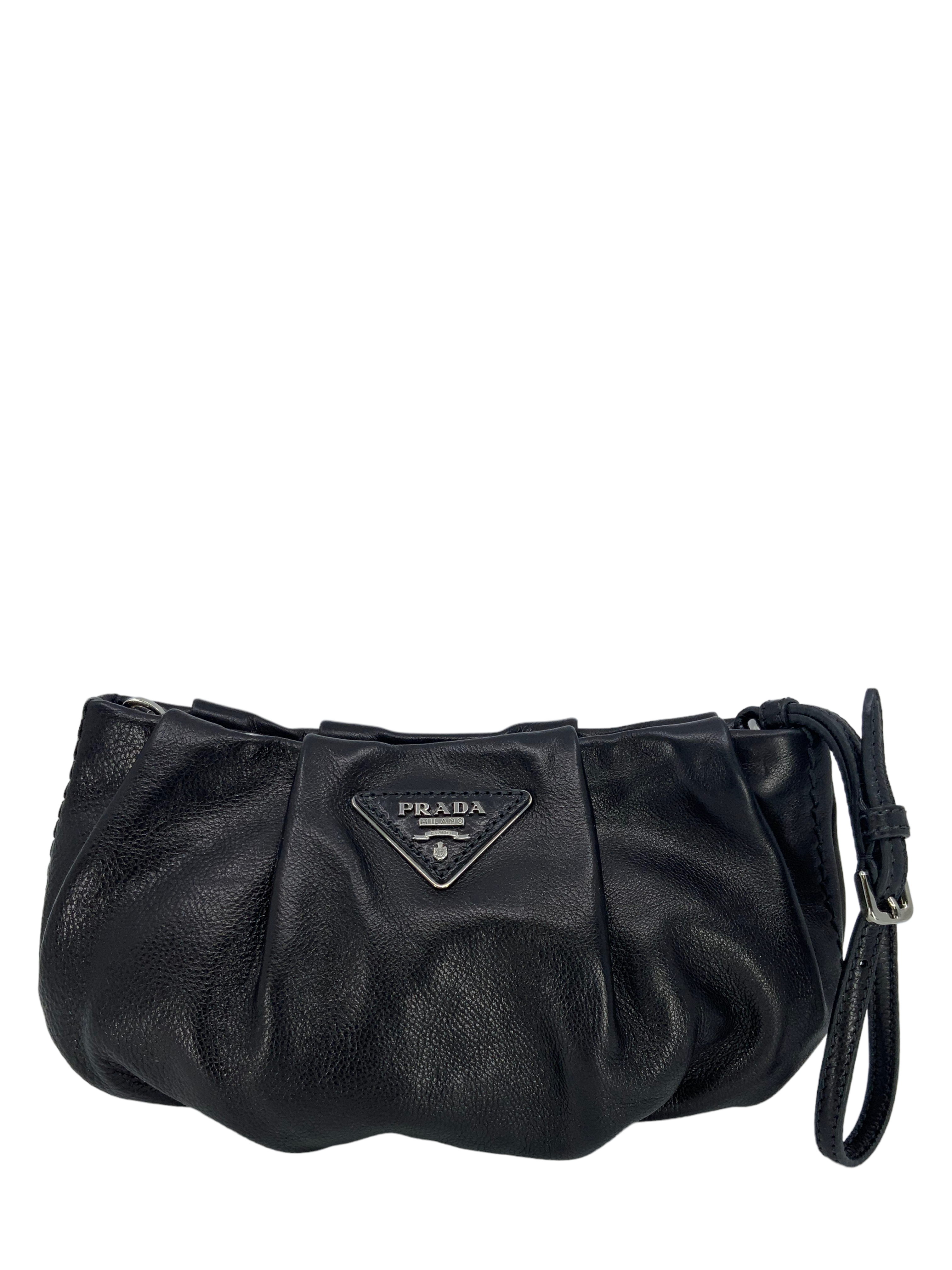 Prada Zip Top Pleated Leather Wristlet - Luxury Designer Handbag for Women | Perfect for Parties, Weddings & Evening Events