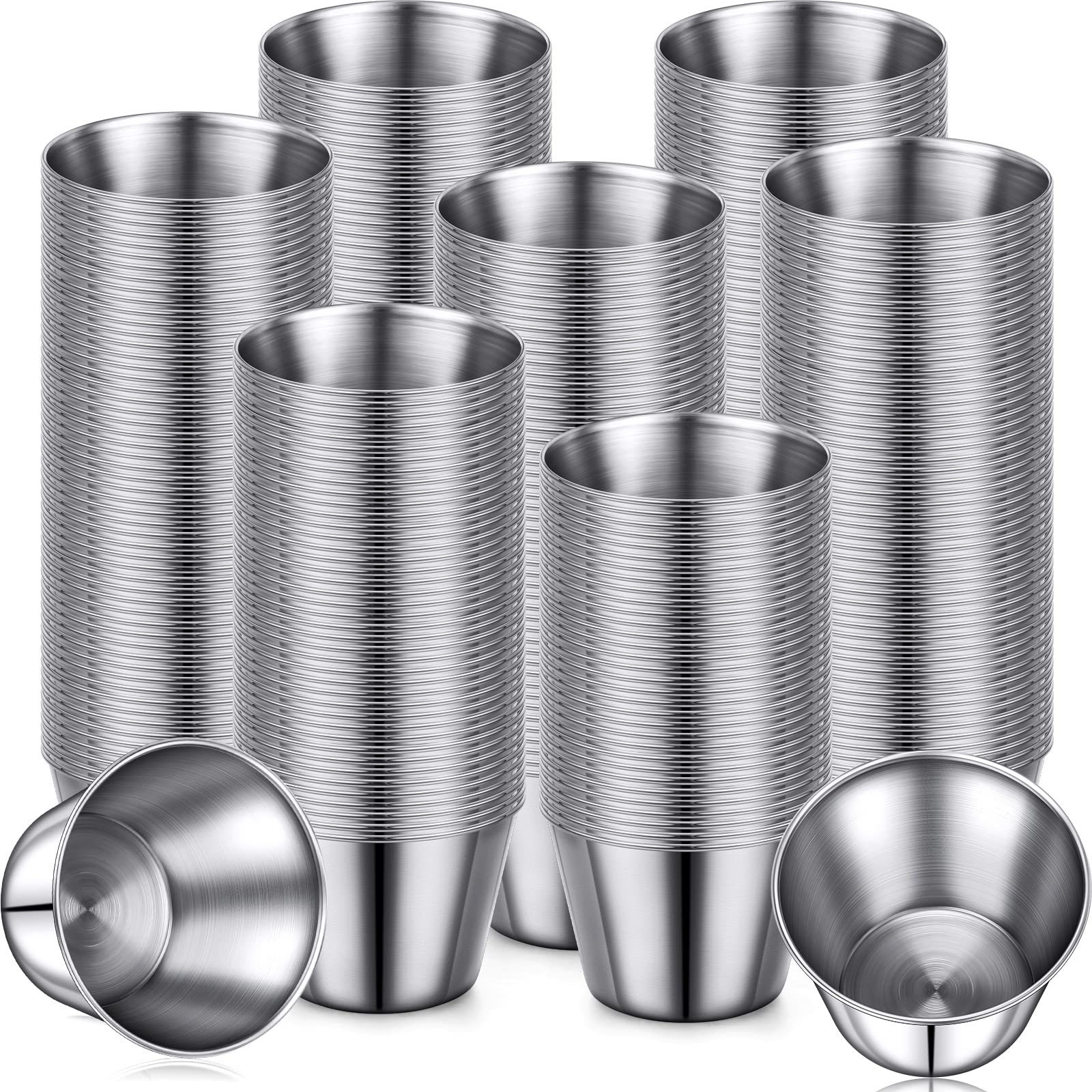 500 Pcs 2.5 oz Stainless Steel Sauce Cups - Metal Ramekins for Salsa, Dipping Sauces & Condiments | Bulk Round Small Bowls for Parties, Restaurants & Catering (BPA-Free, Durable & Reusable)