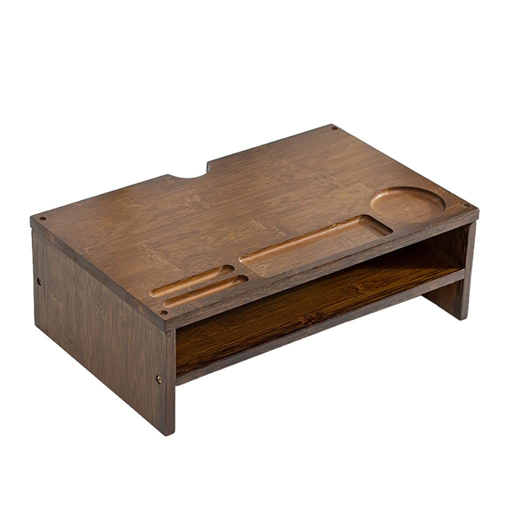 MACONGCO 2-Tier Wood Monitor Stand with Storage | Walnut Monitor Riser & Desk Organizer for Laptop, Computer, Phone, Printer | Home Office & Workspace Organization Solution
