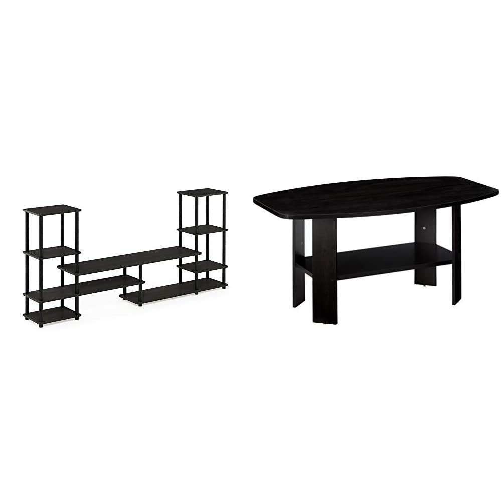 FURINNO Turn-N-Tube TV Stand & Coffee Table - Espresso/Black for Living Room
