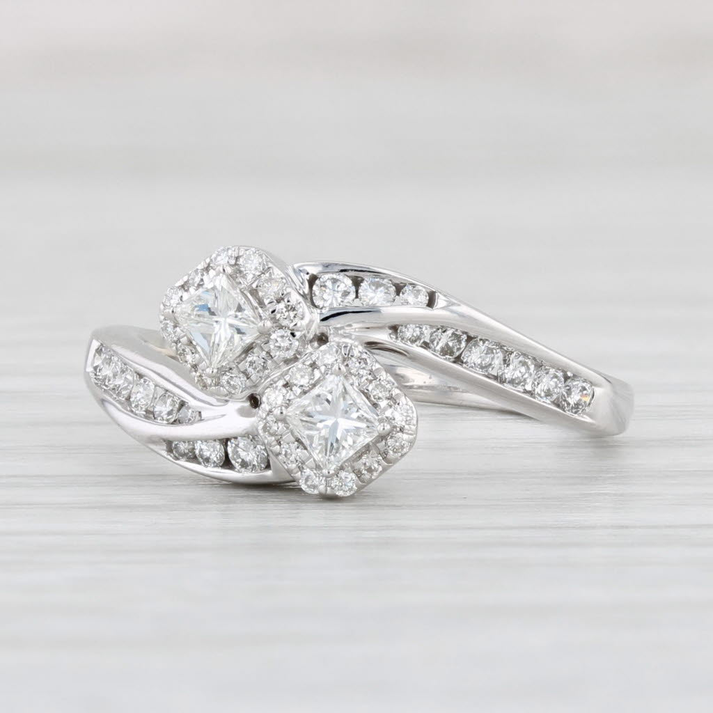 0.60ctw Diamond Halo Bypass Engagement Ring in 14k White Gold - Size 6.5, Perfect for Anniversary, Wedding, or Proposal Gift (Ideal for Romantic Occasions)
