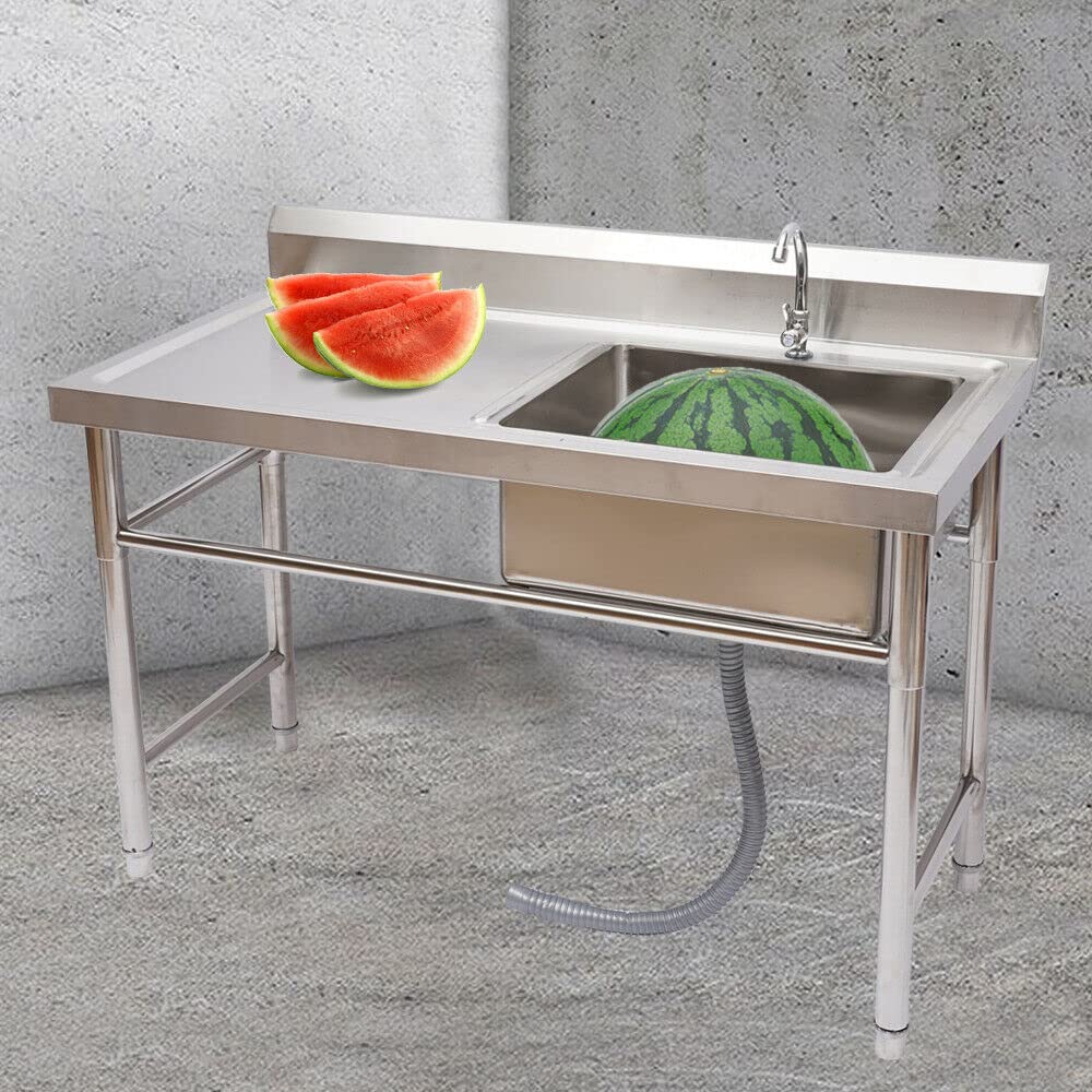 Stainless Steel Utility Sink with Drain Board - Perfect for Restaurant, Laundry & Garage