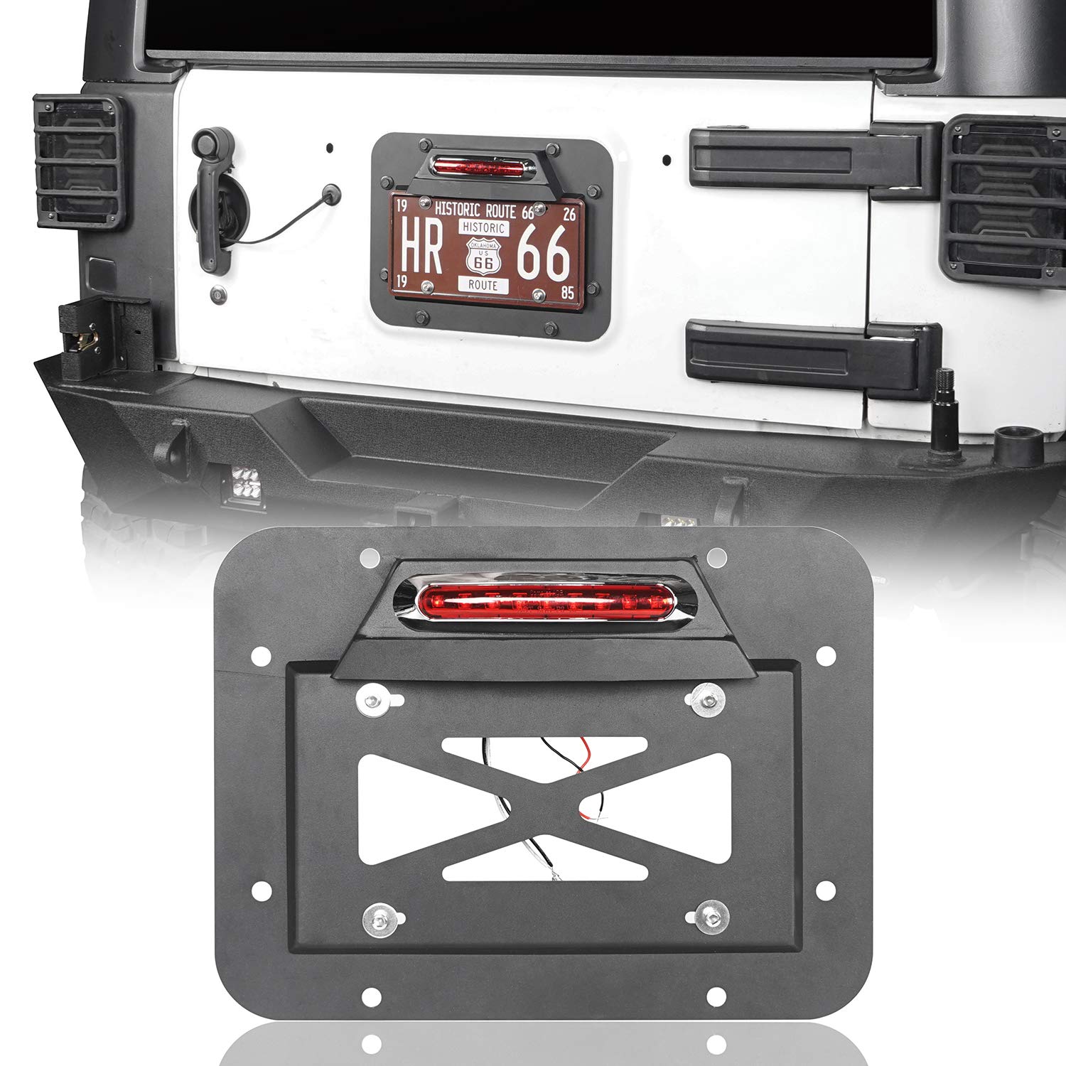 Wrangler Spare Tire Delete Kit with License Plate Relocation & LED Light - Compatible with Jeep Wrangler JK & Unlimited 2007-2018 | Off-Road Accessories for Rear Bumper Customization