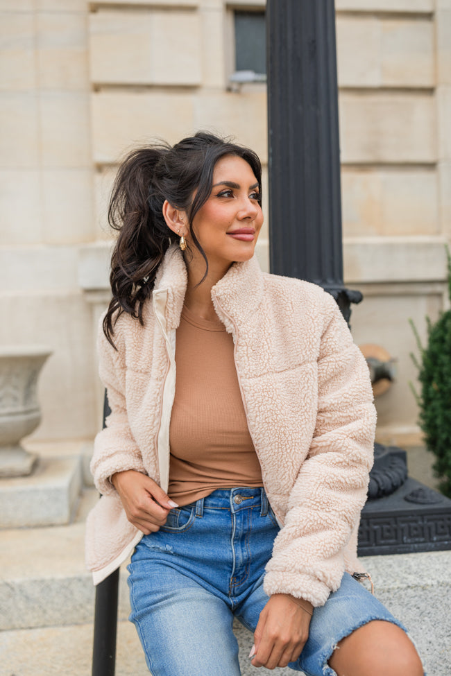 High Road Beige Sherpa Puffer Jacket for Women - Winter Warm Fleece Lined Coat - Cozy Outdoor Winter Jacket for Hiking, Skiing & Casual Wear | FINAL SALE