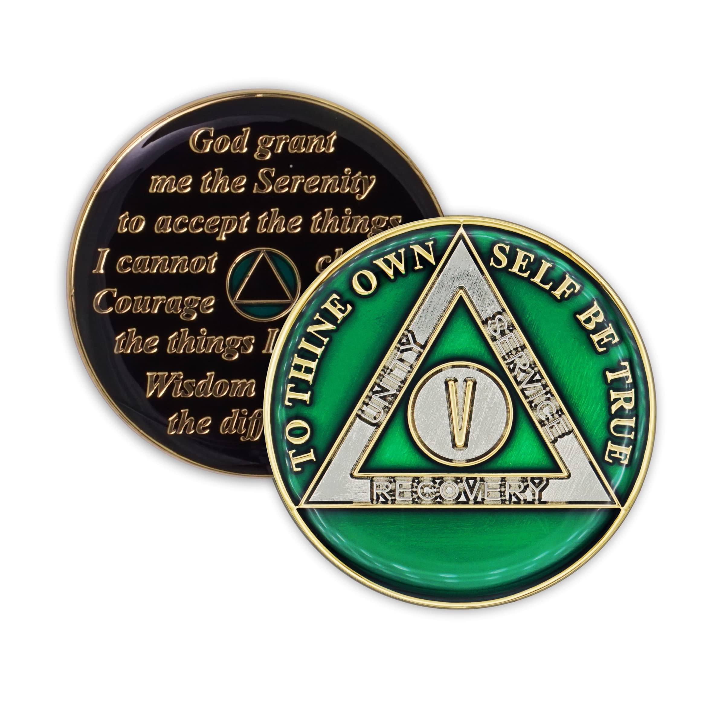 5 Year Sobriety Coin - AA Recovery Anniversary Token for Alcoholics Anonymous, Triplate Green Chip | Celebrate Sobriety Milestones, 12 Step Program Gift, Addiction Recovery Support