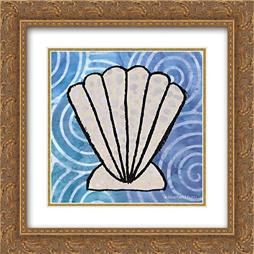Bluebird Barn 15x15 Gold Ornate Framed Double Matted Museum Art Print - Whimsy Coastal Clam Shell Wall Decor for Beach House, Bathroom & Coastal Living Room