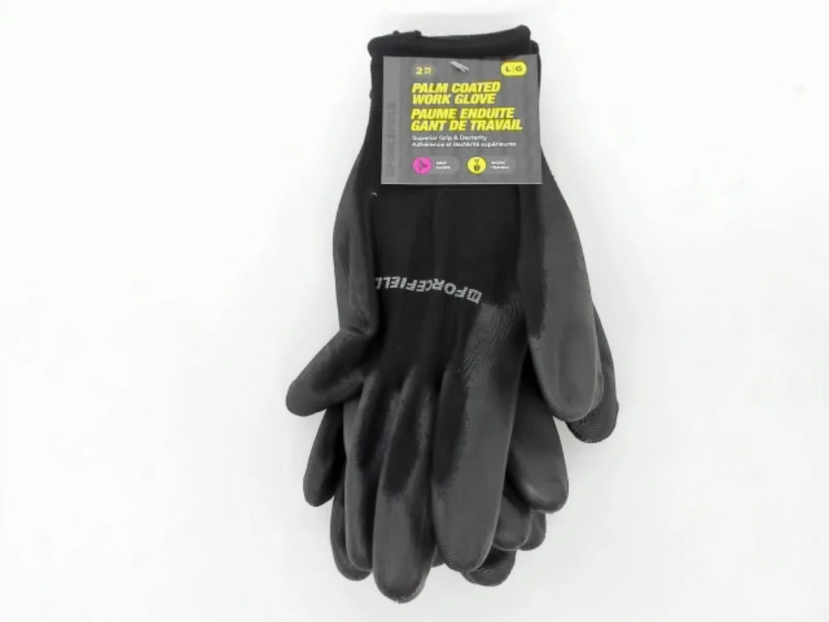 FORCEFIELD Work Gloves - Palm Coated Black (2-Pack) - Durable Safety Gloves for Construction, Gardening & DIY Projects