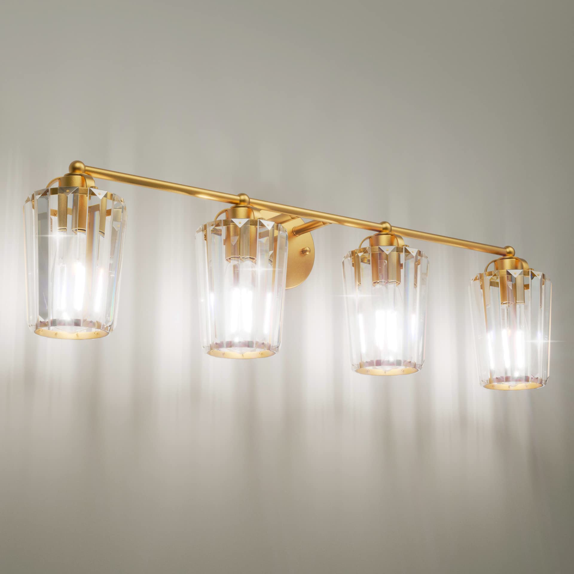 Aipsun Gold Modern Bathroom Vanity Light - 4-Light Crystal Vanity Lighting Fixture for Bathroom, Bedroom & Dressing Room (Bulbs Not Included) | Elegant Mirror Lighting for Makeup & Grooming