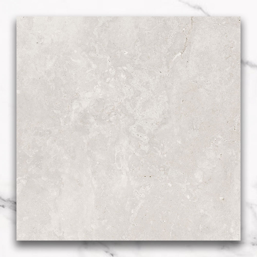 Premium Cantabria White 600x600mm Polished Porcelain Tiles - Travertine Look Floor & Wall Tiles for Bathroom, Kitchen & Living Room Renovation