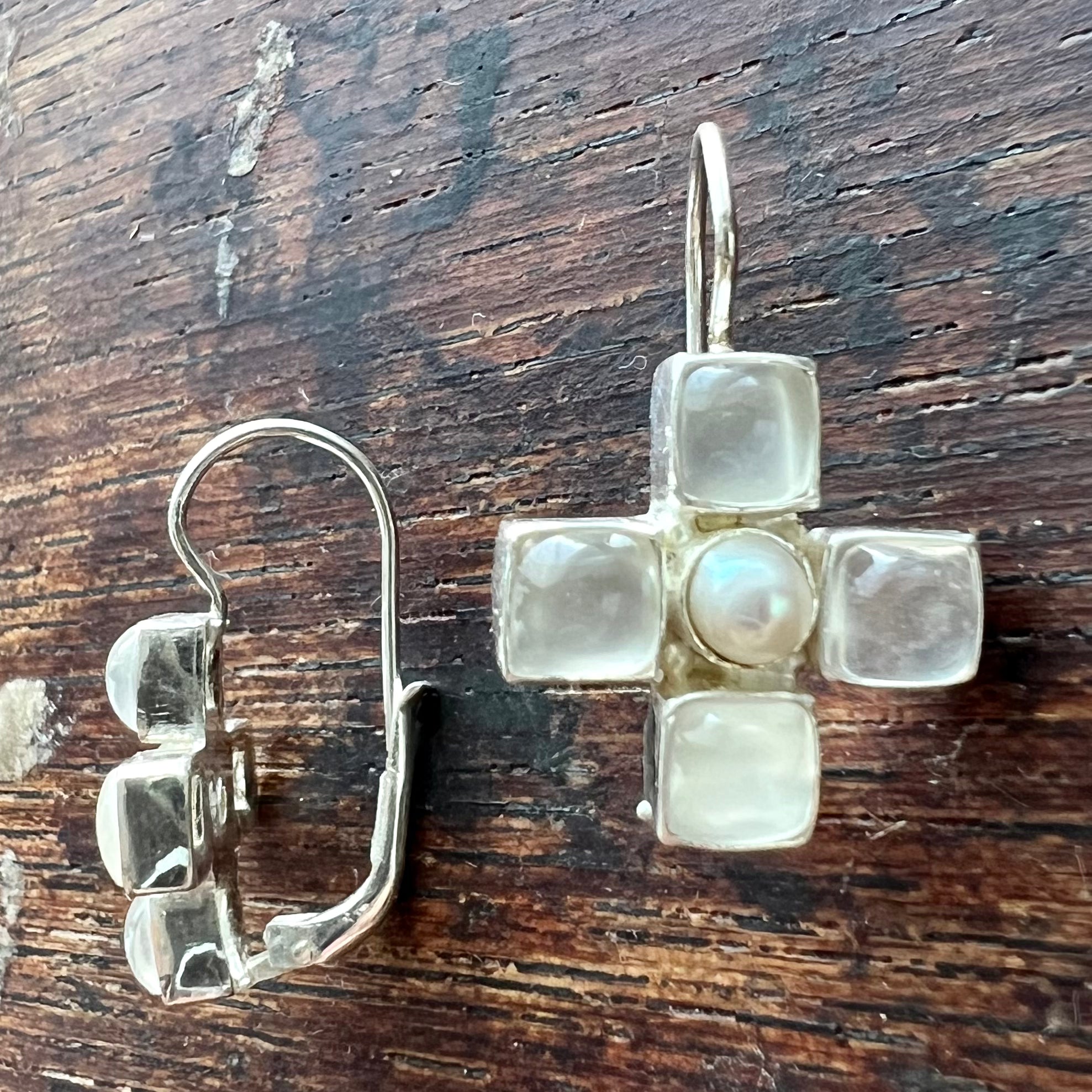 Luna Moonstone and Pearl Earrings – Dainty Sterling Silver Jewelry for Women, Elegant Boho Style Earrings for Wedding, Party & Everyday Wear