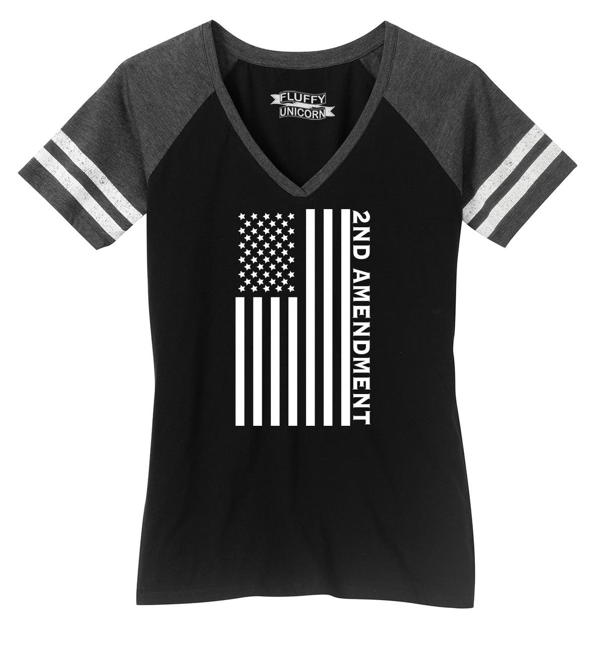 Funny Women's Second Amendment American Flag Graphic V-Neck T-Shirt - Patriotic Gun Rights Apparel for Casual Wear & Political Events