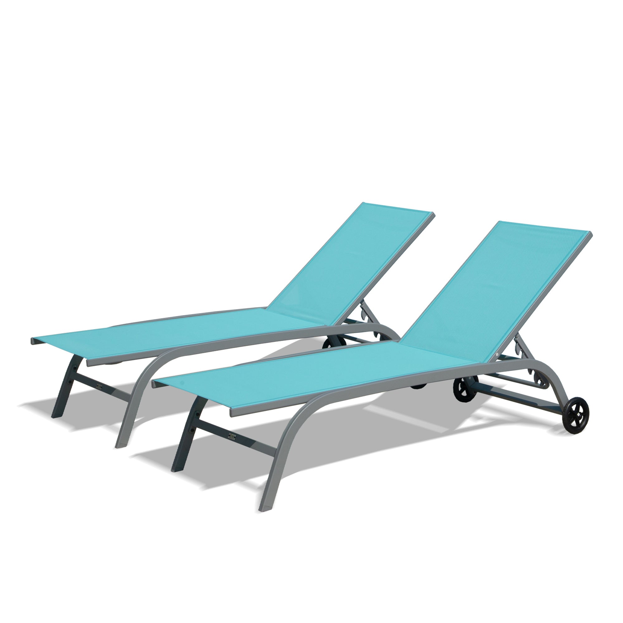 2-Piece Outdoor Chaise Lounge Chair Set with Wheels & 5 Adjustable Positions - Patio, Beach & Poolside Relaxation (Lake Blue) - Perfect for Sunbathing, Backyard Lounging & Vacation Getaways
