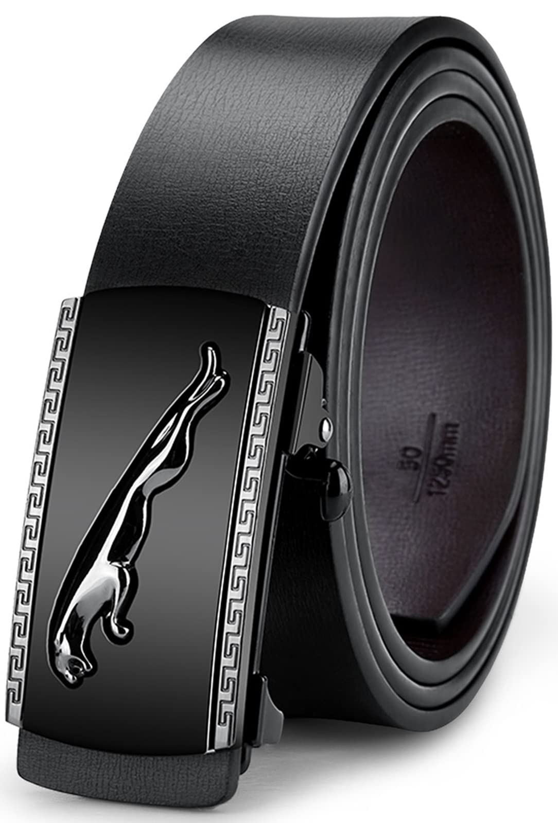Premium Genuine Leather Dress Belt for Men - Black Designer Ratchet Slide Belt with Click Buckle | Formal & Casual Wear for Jeans, Office & Everyday Outfits