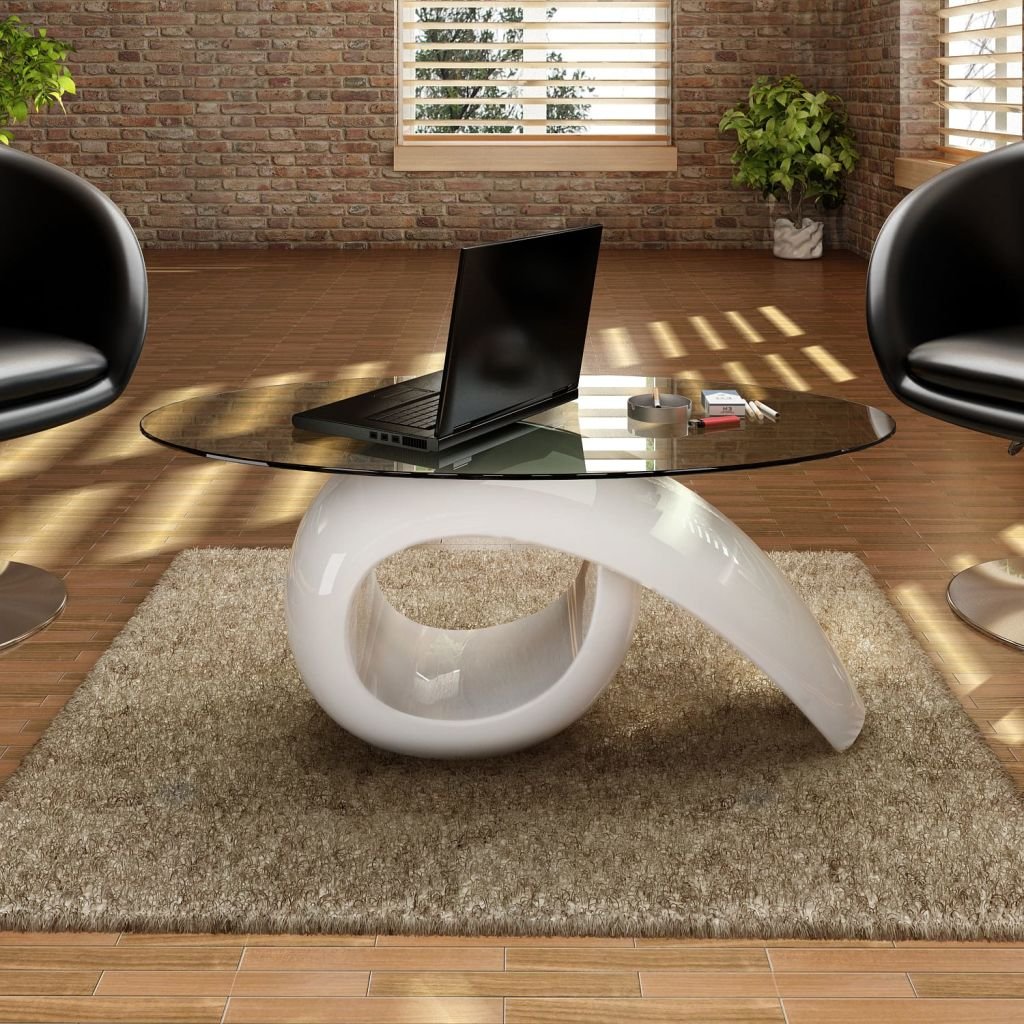 Modern Oval Glass Top Coffee Table - High Gloss White Finish - Perfect for Living Room, Lounge & Office Decor