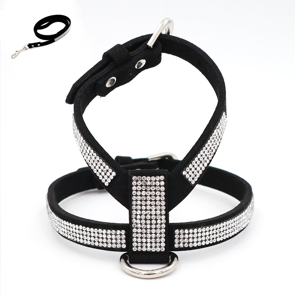 Sparkly Rhinestone Dog Harness & Leash Set - Velvet Adjustable Pet Vest for Small & Medium Dogs - Perfect for Walks, Parties & Photo Shoots