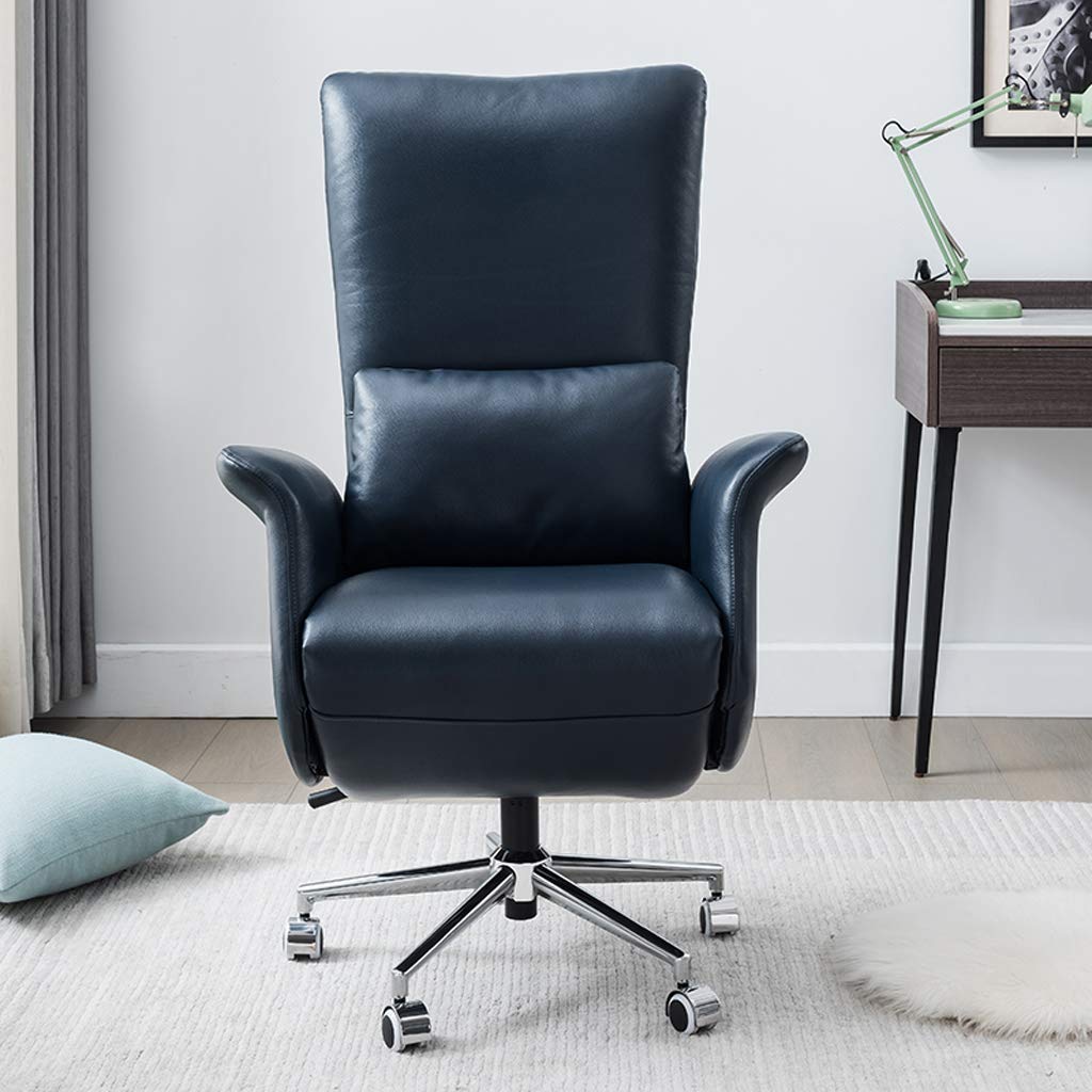 FMOGE Ergonomic Office Desk Chair - Reclining Executive Leather Chair with Lumbar Support for Home Office, Gaming, and Computer Work (Cowhide-Brown) - Perfect for Long Work Hours, Online Meetings & Comfortable Gaming Sessions