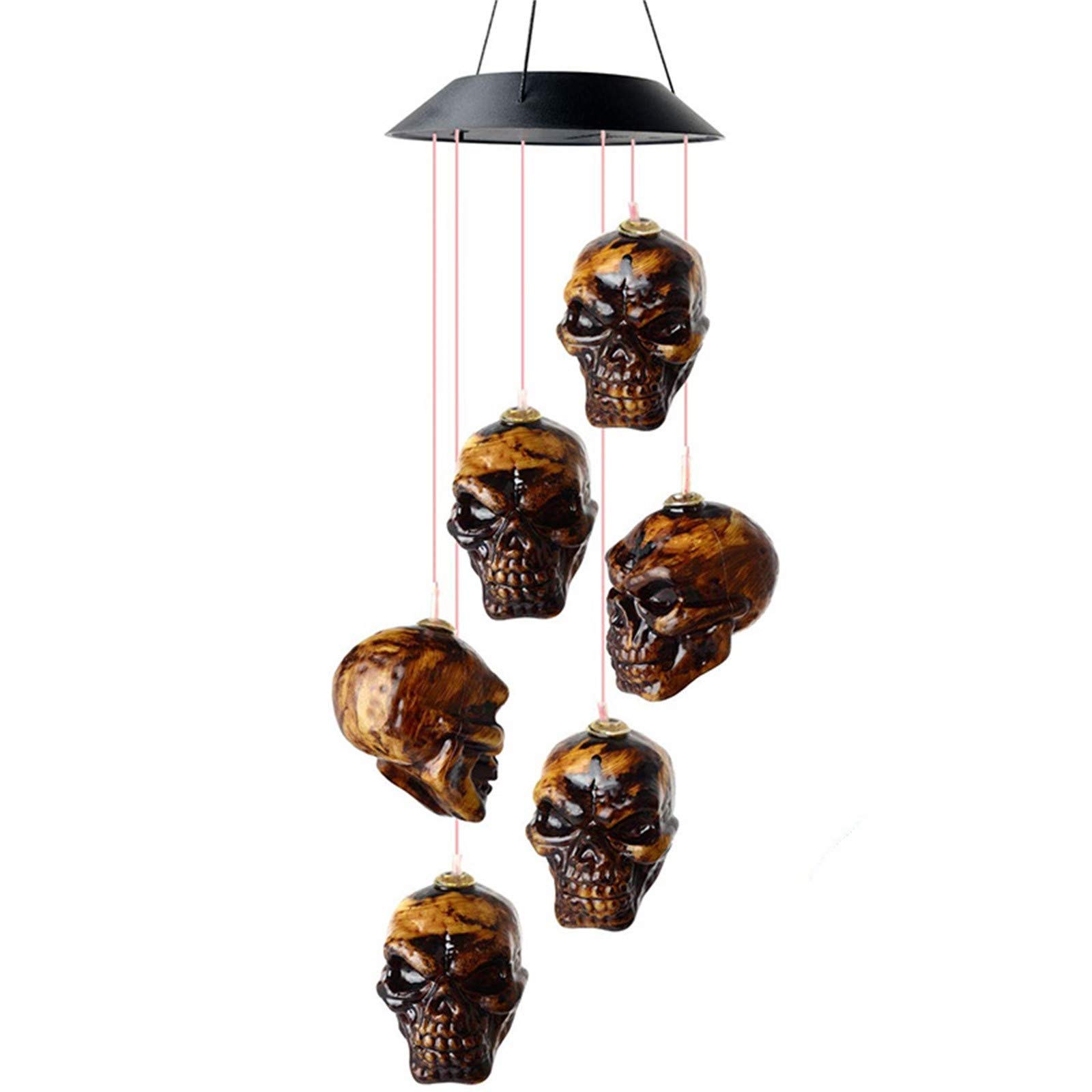 Solar-Powered LED Skeleton Skull Wind Chime - Halloween Party Decor, Night Light for Home, Garden, Patio, Bedroom & Bathroom - Spooky Outdoor/Indoor Decorations for Halloween, Gothic & Farmhouse Themes