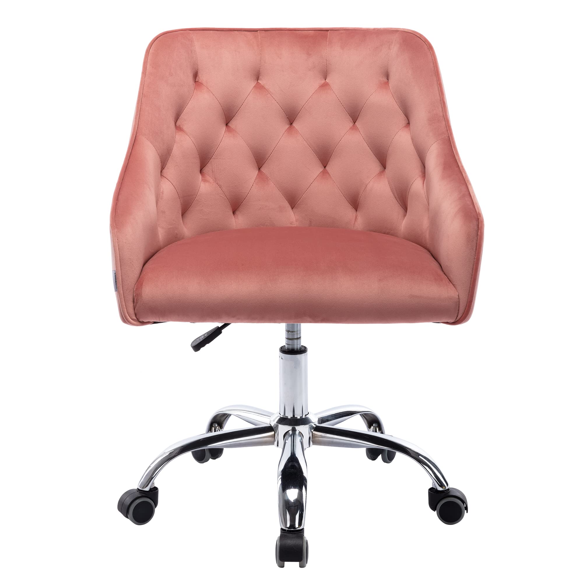 Velvet Home Office Chair - Modern Ergonomic Swivel Desk Chair with Wheels, Tufted Upholstered Accent Chair for Computer Work, Living Room & Bedroom (Pink) | Perfect for Remote Work, Gaming & Study Sessions