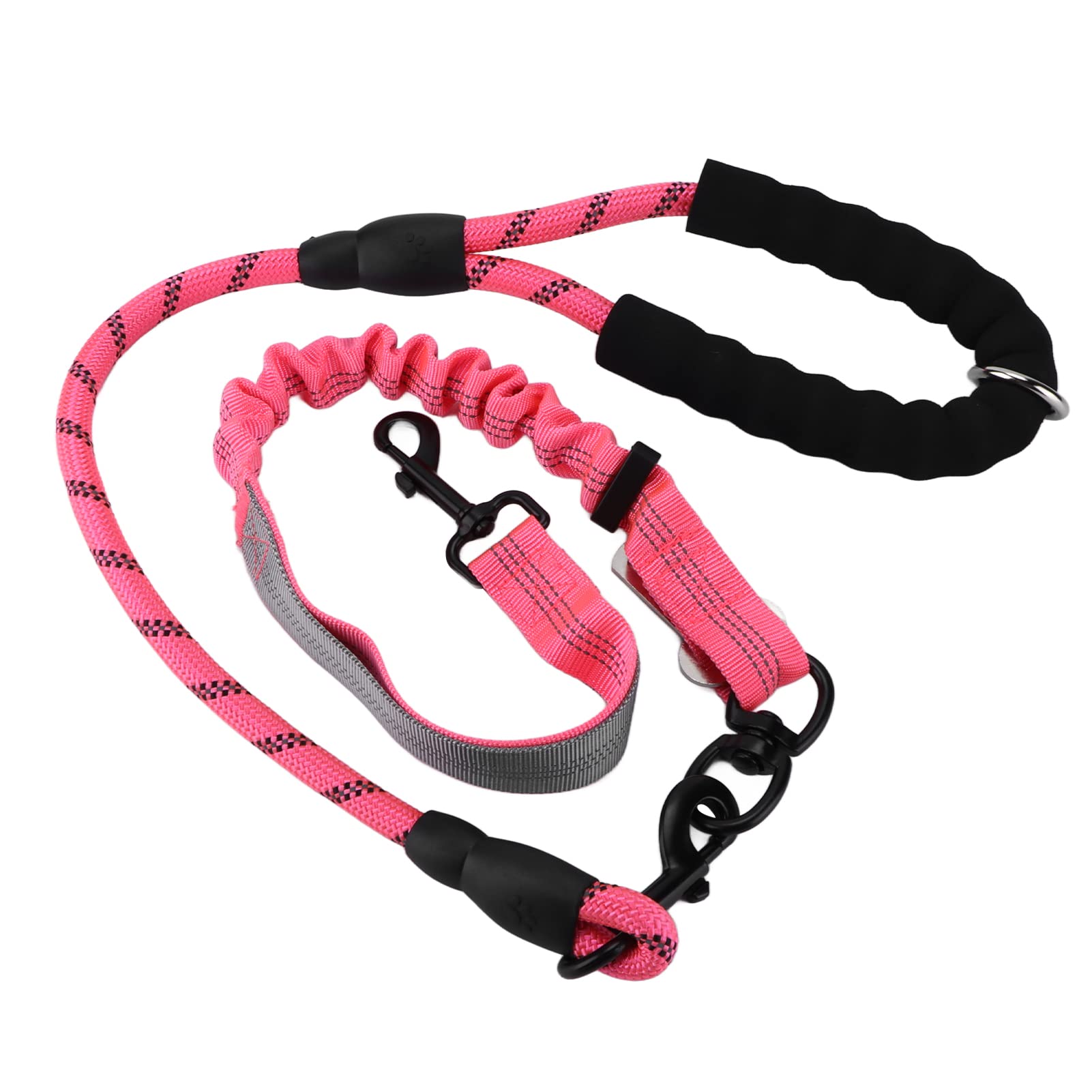 Reflective Elastic Dog Leash with Shock Absorption - Pink Safety Walking & Running Leash for Training, Night Visibility & Comfortable Outdoor Use with Pets