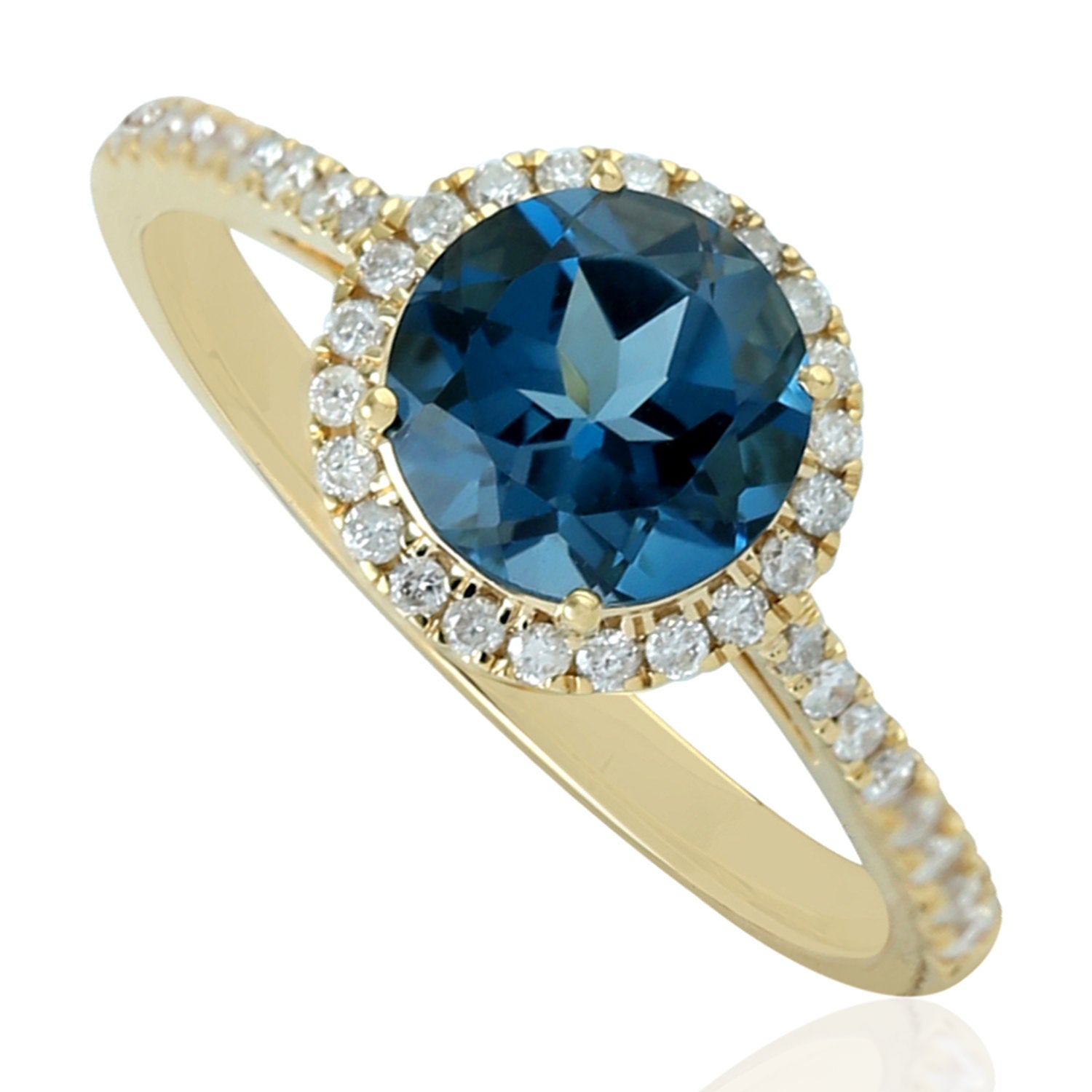 18K Yellow Gold London Topaz Gemstone Pave Diamond Solitaire Ring - Elegant Engagement & Wedding Jewelry Gift