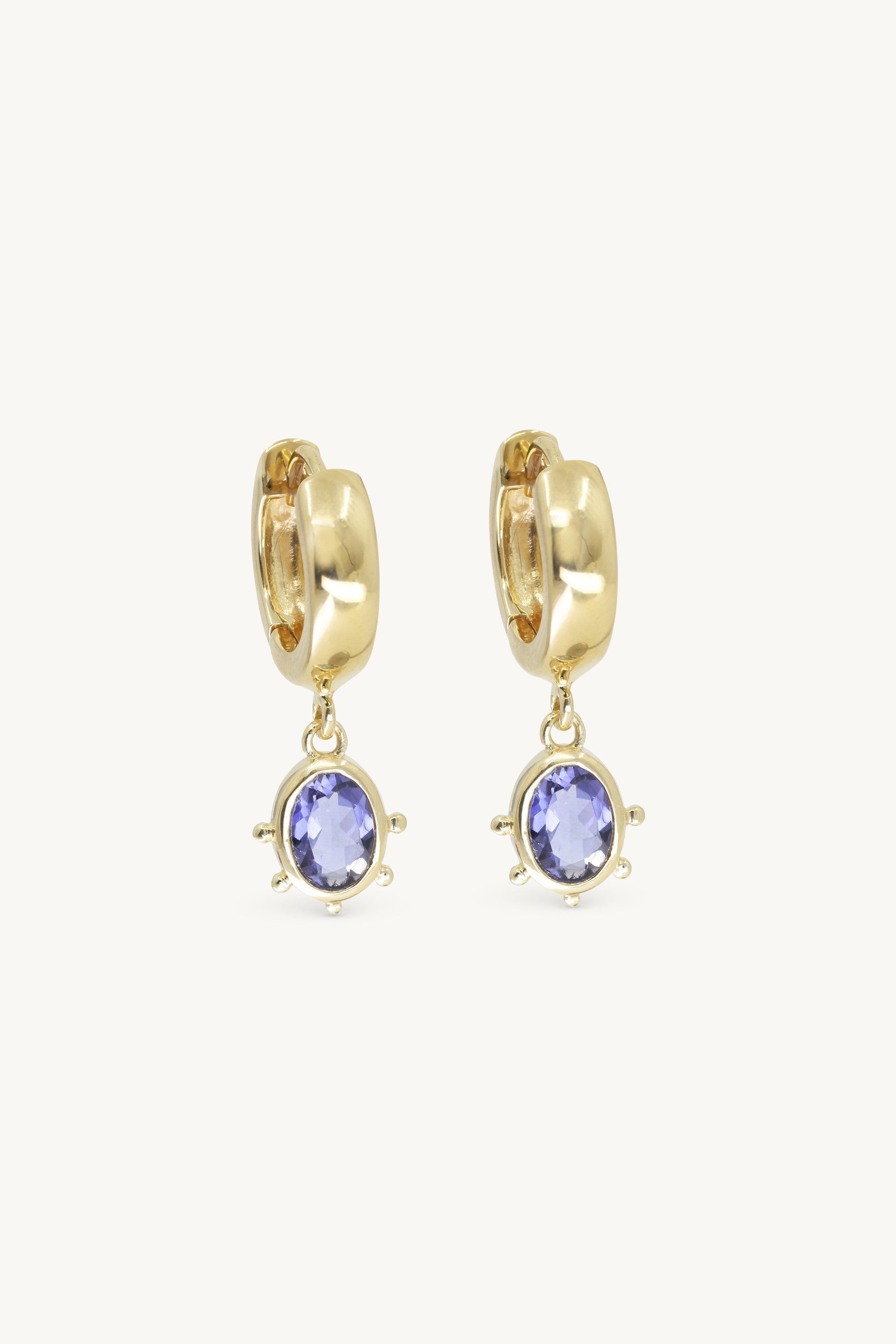 Genuine Iolite Gold Huggie Hoop Earrings for Women - Elegant & Hypoallergenic - Perfect for Everyday Wear, Parties & Gifts