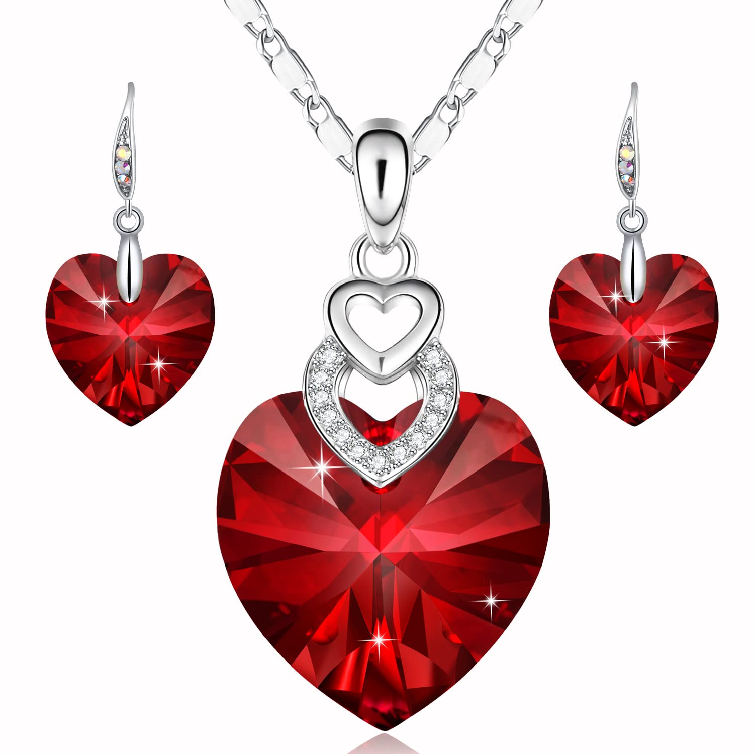 PLATO H 3-Piece Heart Jewelry Set with Crystals - Valentine's Day Gift for Women & Girls - Elegant Pendant Necklace with Gift Box - Perfect for Anniversaries, Mother's Day & Romantic Occasions
